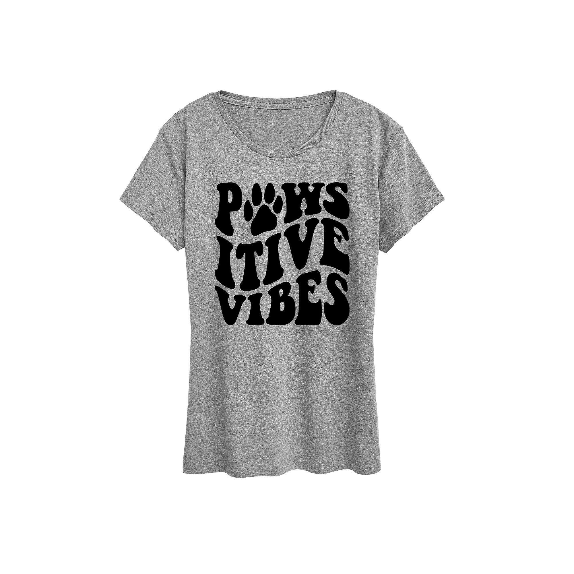 Womens Pawsitive Vibes Paw Print Graphic Tee, Girls Grey Gray Product Image