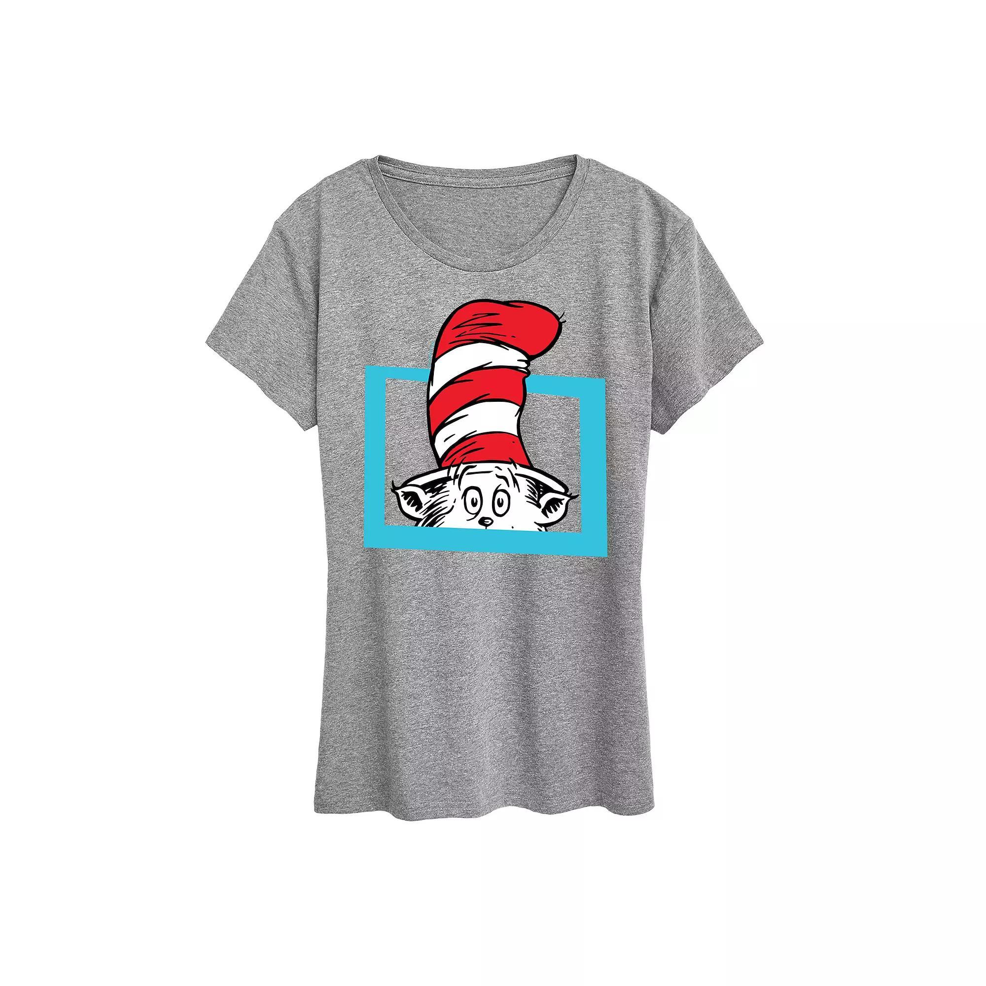 Womens Dr. Seuss Cat In Box Graphic Tee Grey Gray Product Image