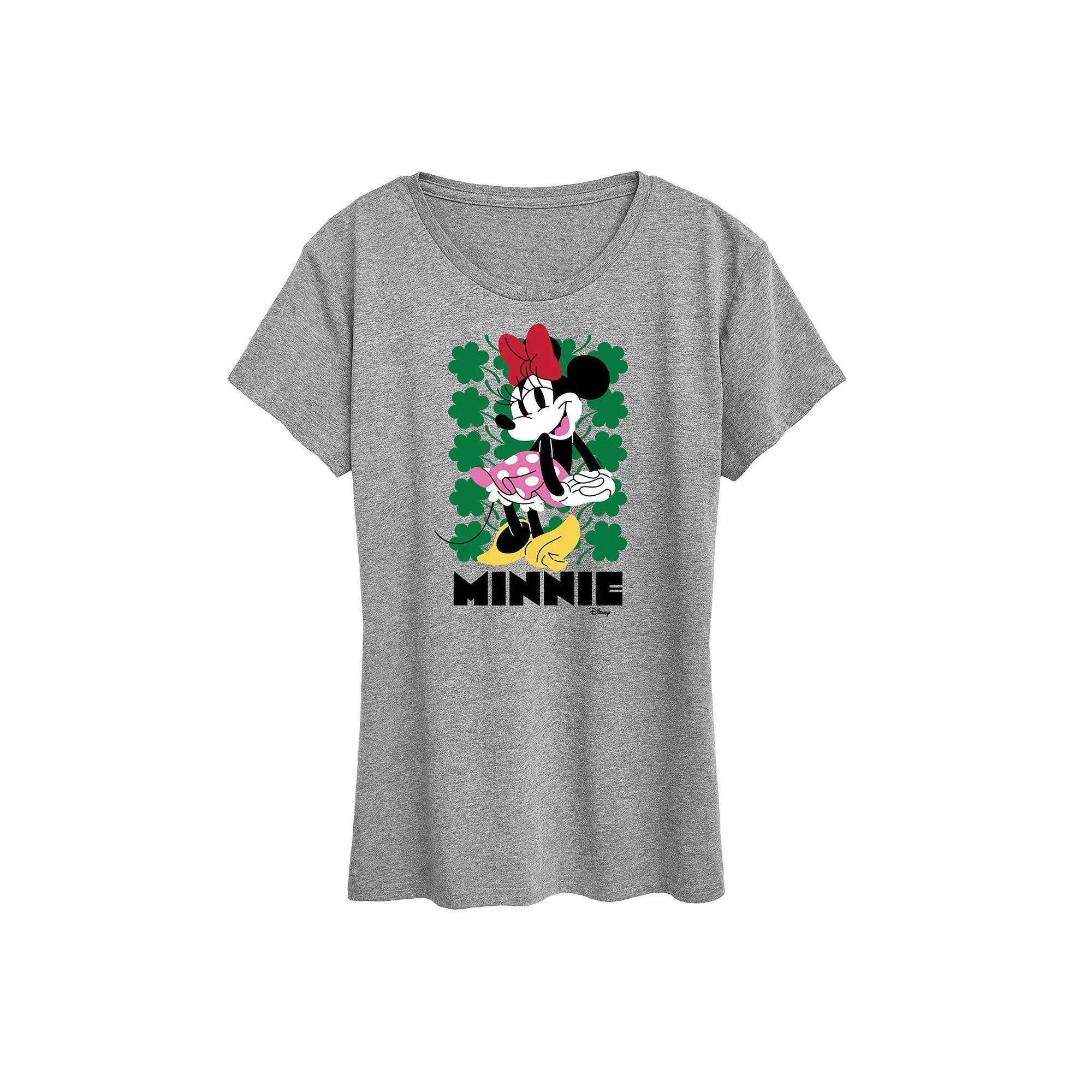Disneys Minnie Mouse Womens Clover Grid Graphic Tee Grey Gray Product Image