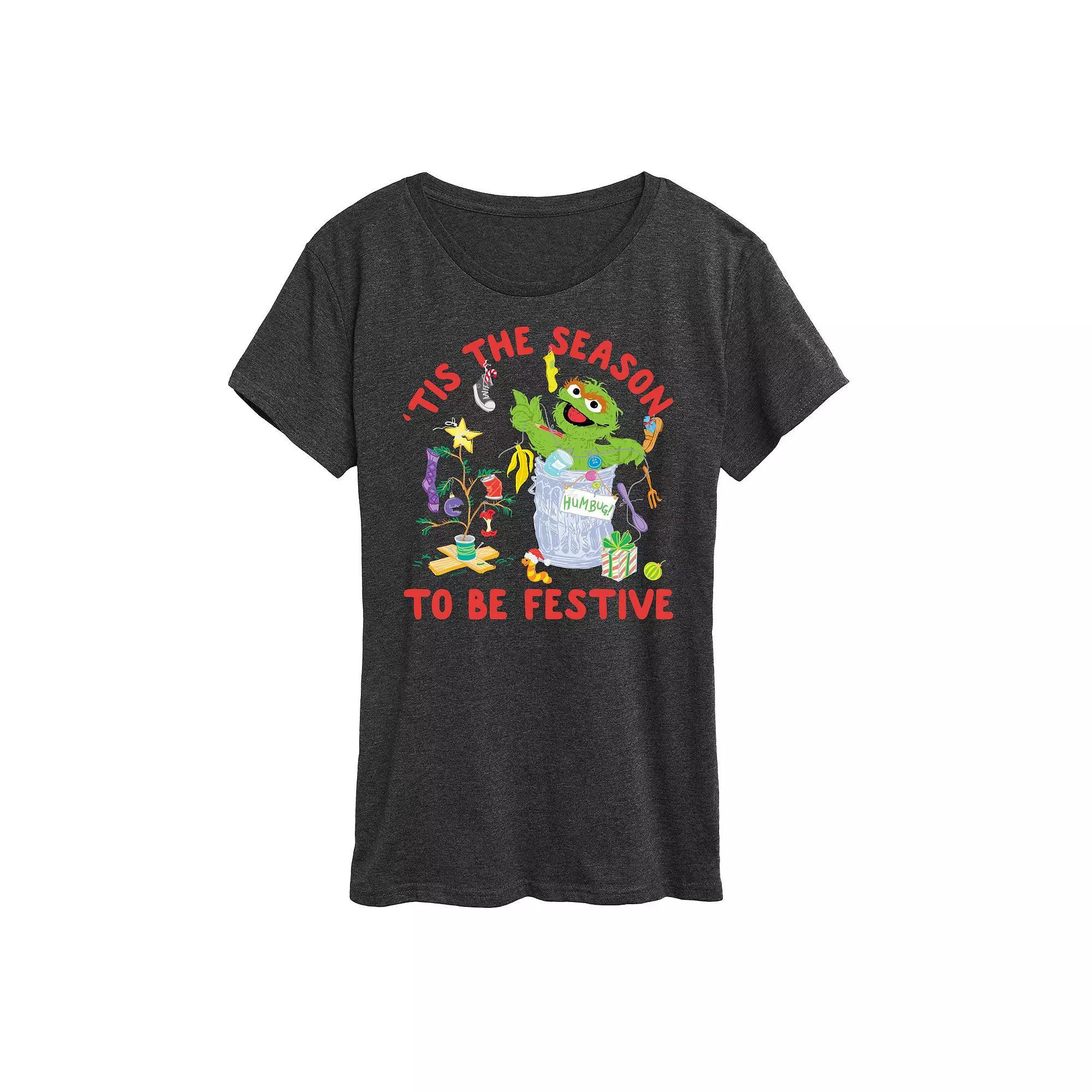 Womens Sesame Street Tis The Season Graphic Tee, Girls Heather Grey Product Image