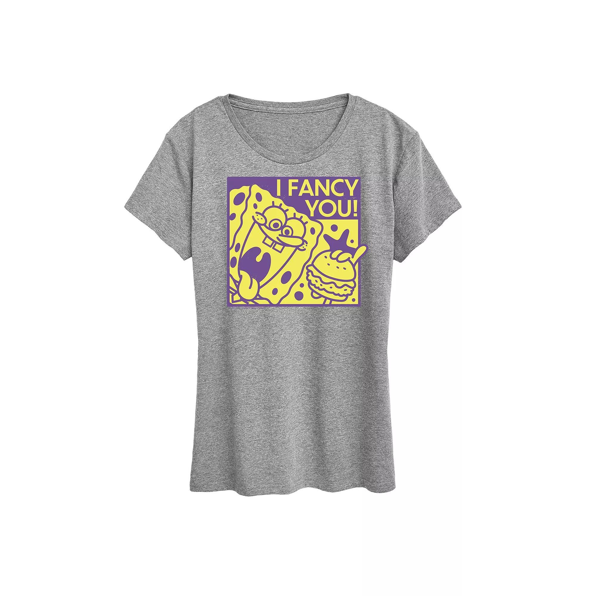 Womens Spongebob Squarepants I Fancy You Graphic Tee Grey Gray Product Image