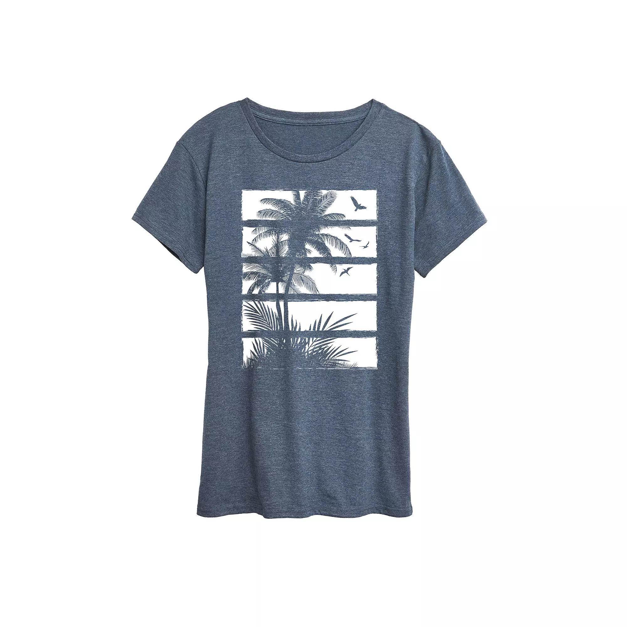 Womens Palm Tree Silhouette Panels Graphic Tee Blue Product Image