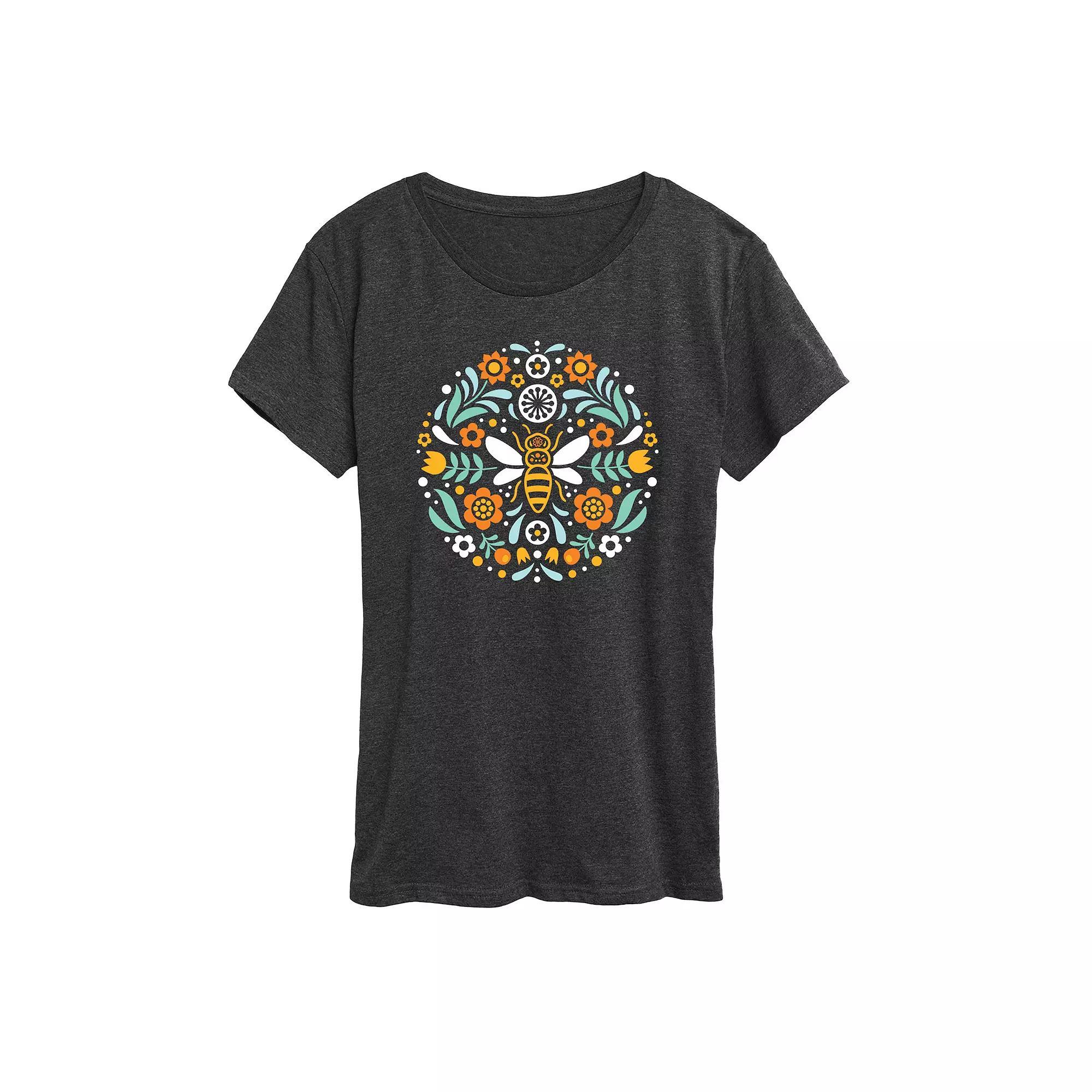 Womens Scandinavian Bee Circular Design Graphic Tee Product Image