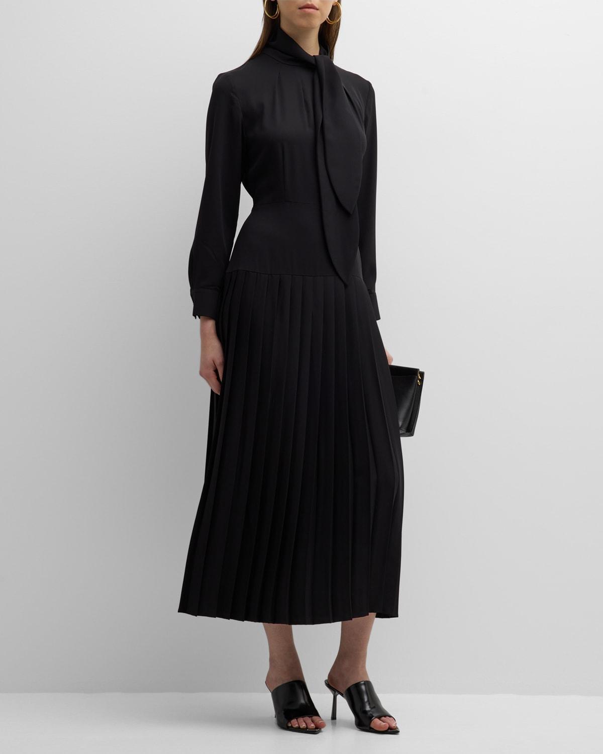 Misook Tie Neck Pleated A Line Maxi Dress Product Image