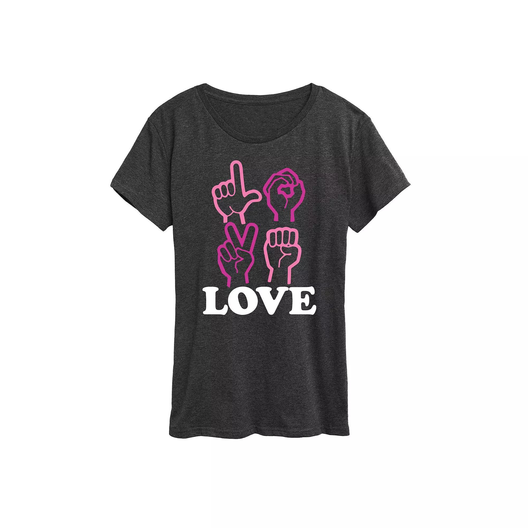 Womens Love Sign Language Graphic Tee Heather Grey Product Image