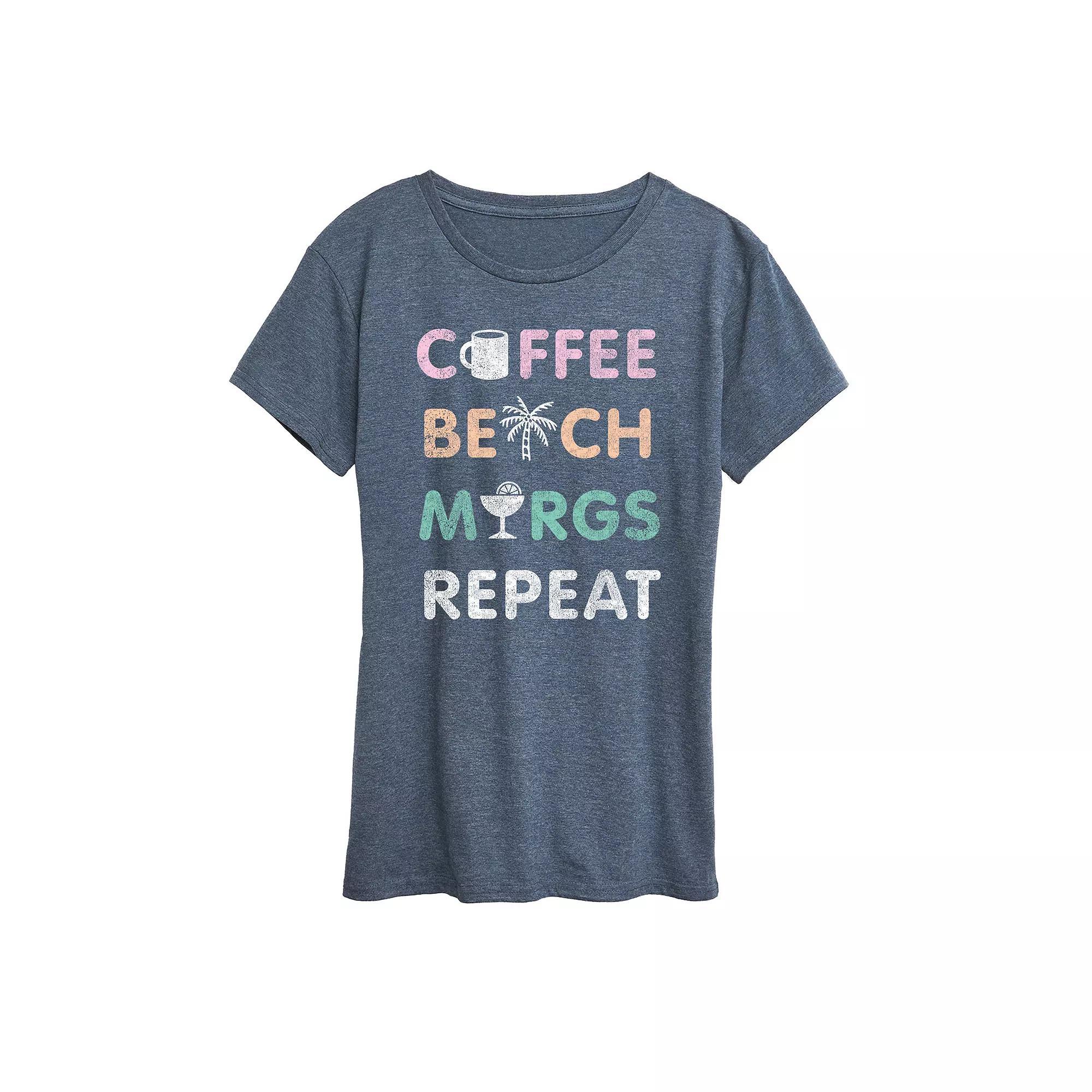 Women's Coffee Beach Repeat Graphic Tee, Size: Large, Heather Grey Product Image