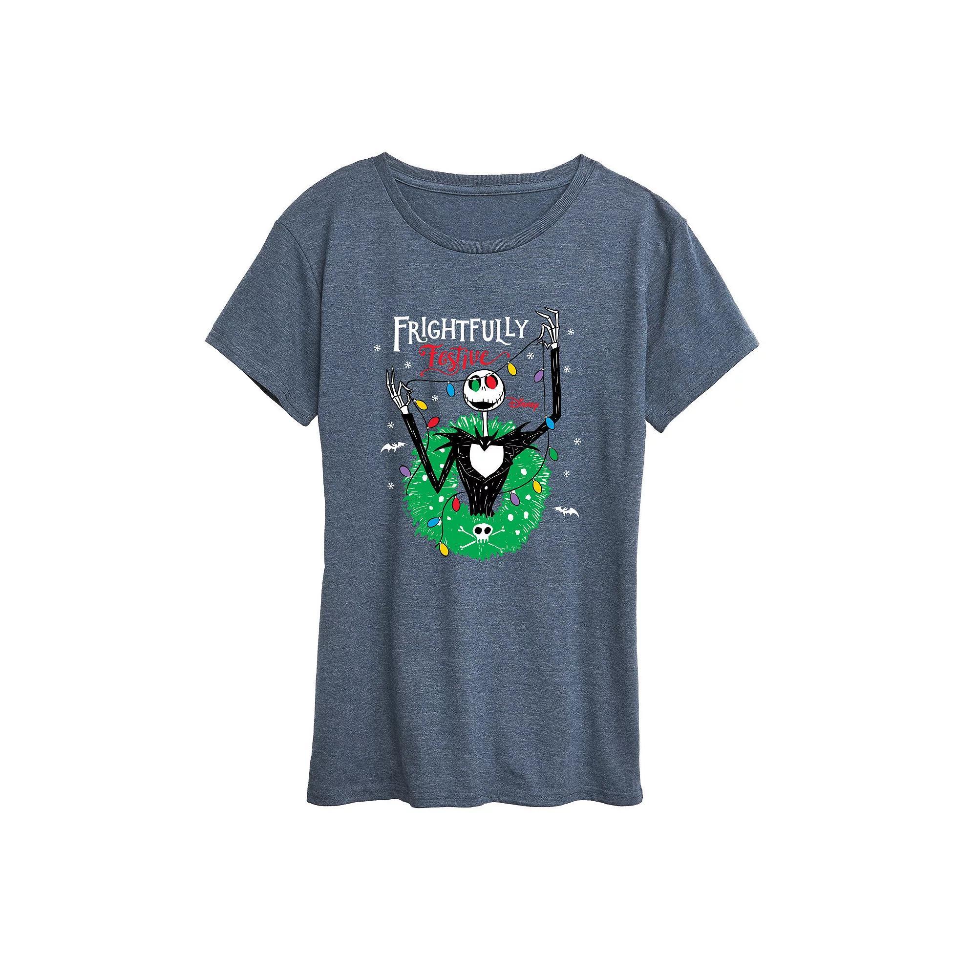 Disneys Mickey Mouse Womens Plaid Silhouette Graphic Tee, Girls Grey Blue Product Image