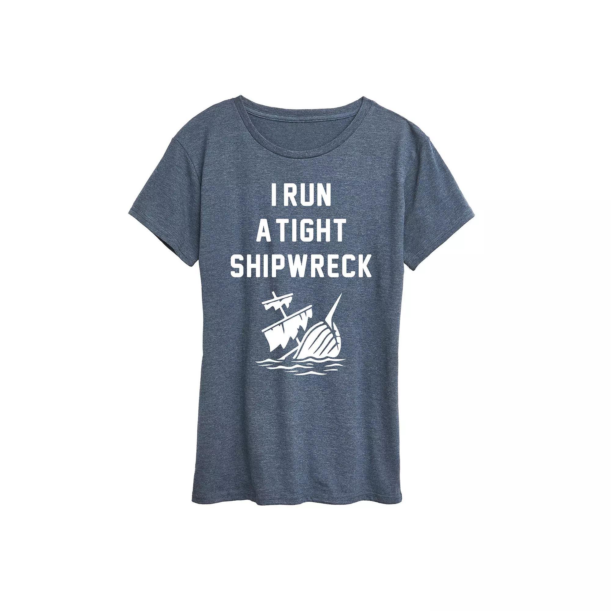 Womens Tight Shipwreck Graphic Tee, Girls Grey Blue Product Image