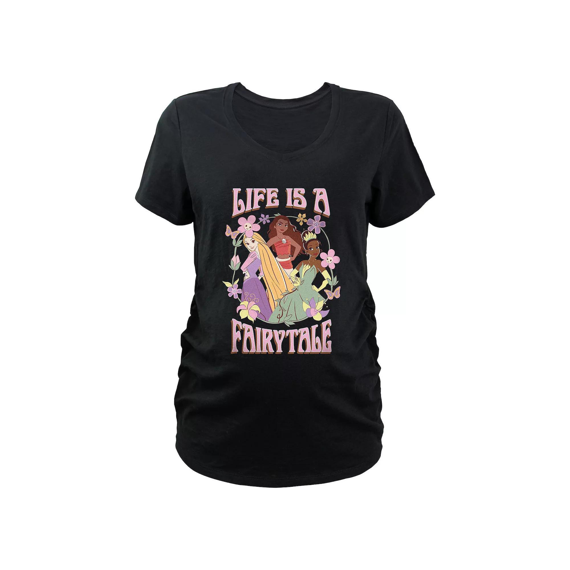 Disney Princess Rapunzel, Moana & Tiana Life Is A Fairytale Maternity Graphic Tee, Women's, Size: Medium-Mat, Black Product Image