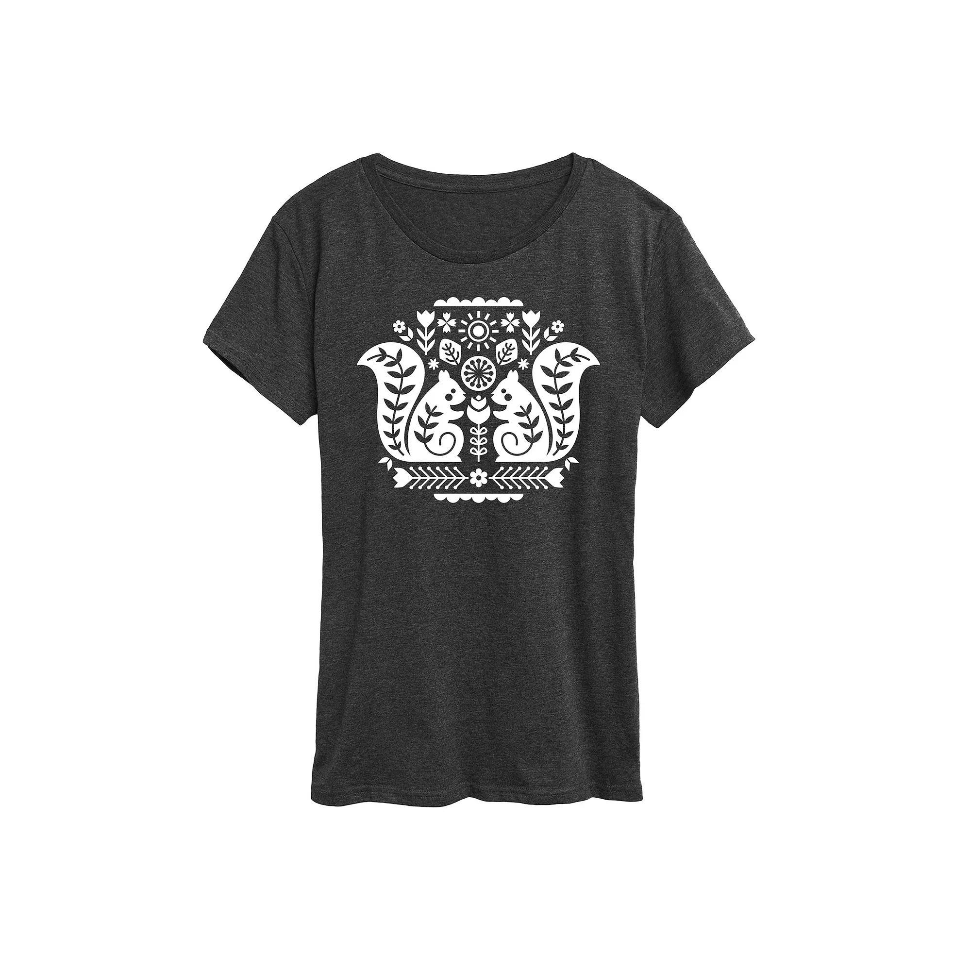 Womens Scandinavian Squirrels Graphic Tee Heather Grey Product Image