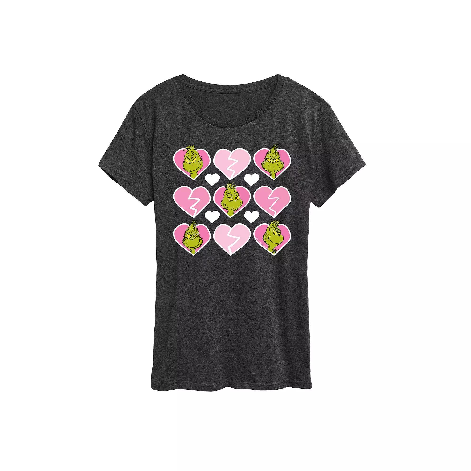 Womens Grinch Broken Heart Grid Graphic Tee Heather Grey Product Image