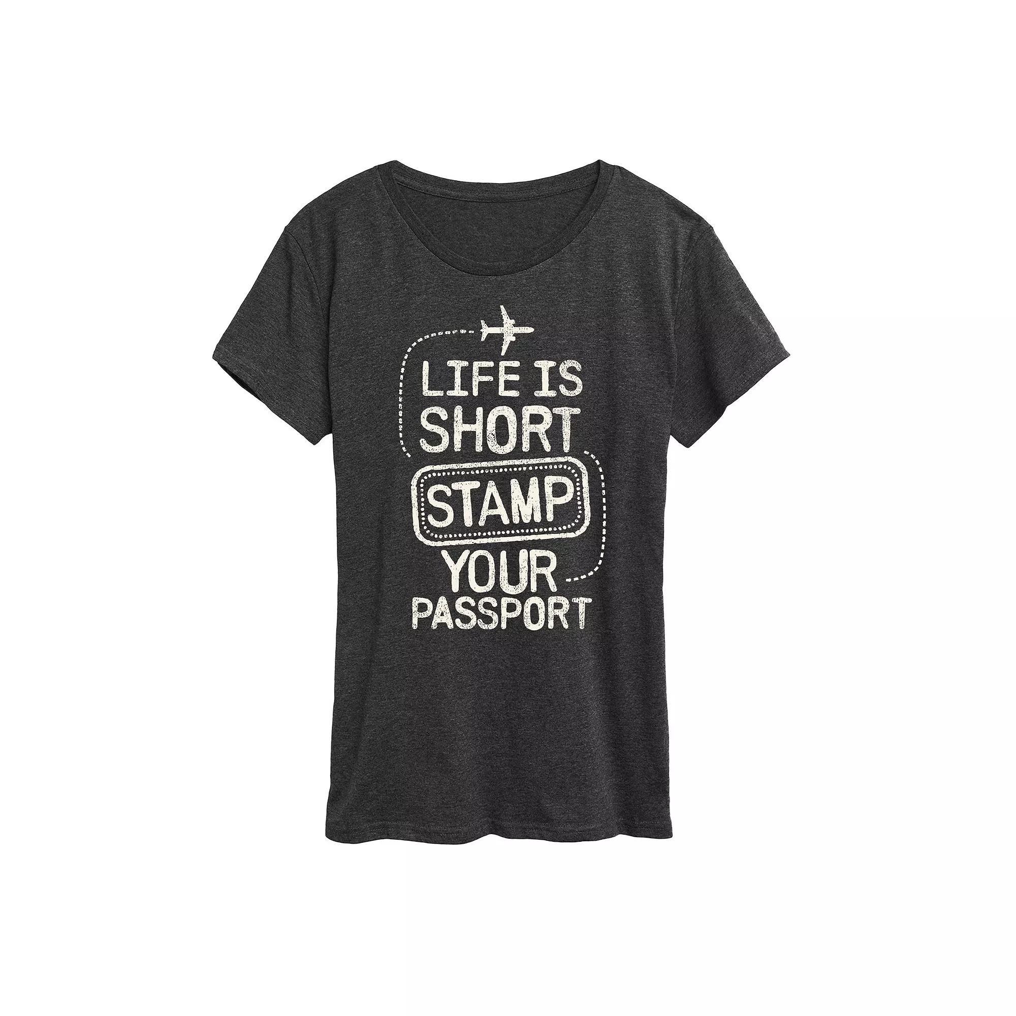 Women's Stamp Your Passport Graphic Tee, Size: Small, Grey Royal Blue Product Image