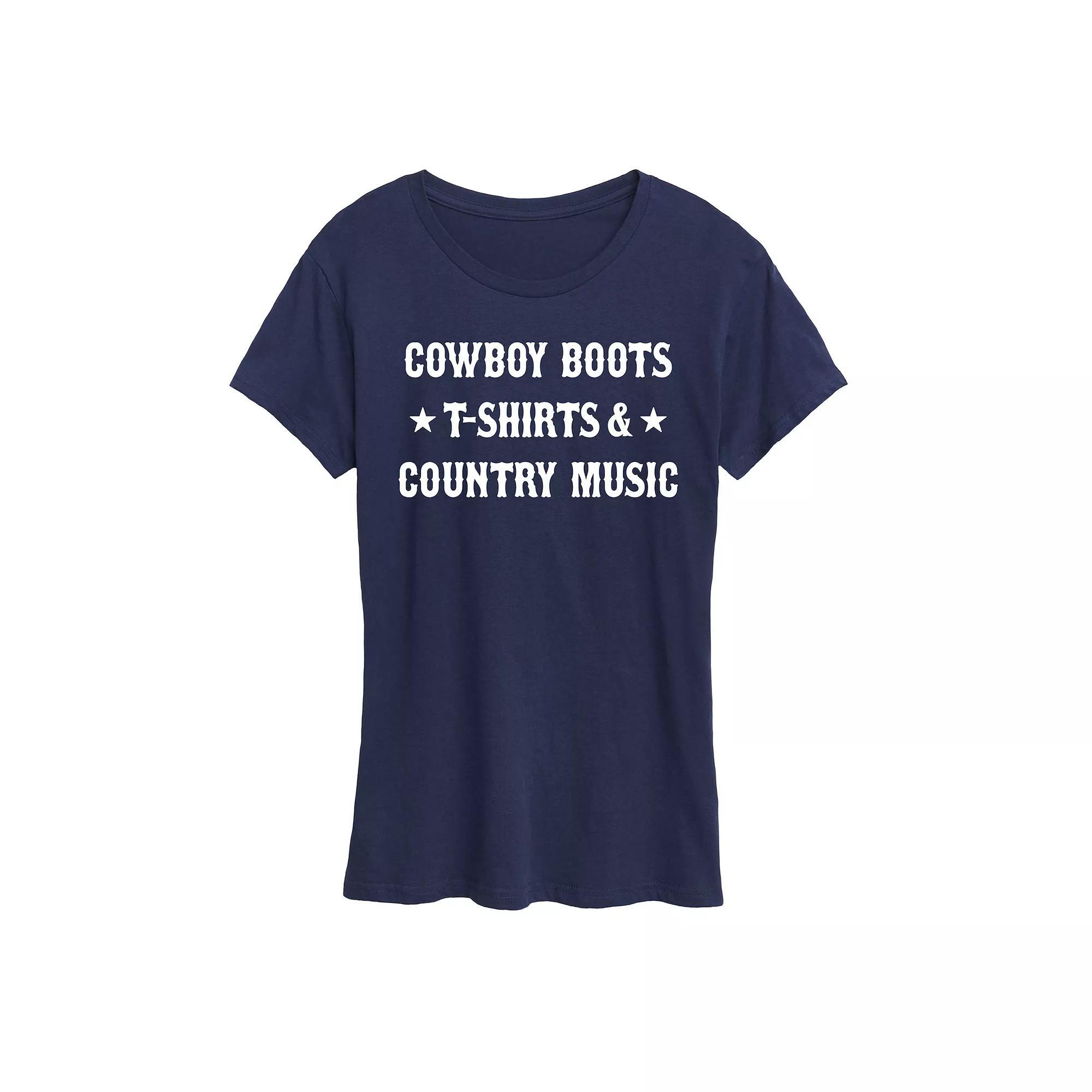 Womens Cowboy Boots And Music Graphic Tee Grey Green Product Image