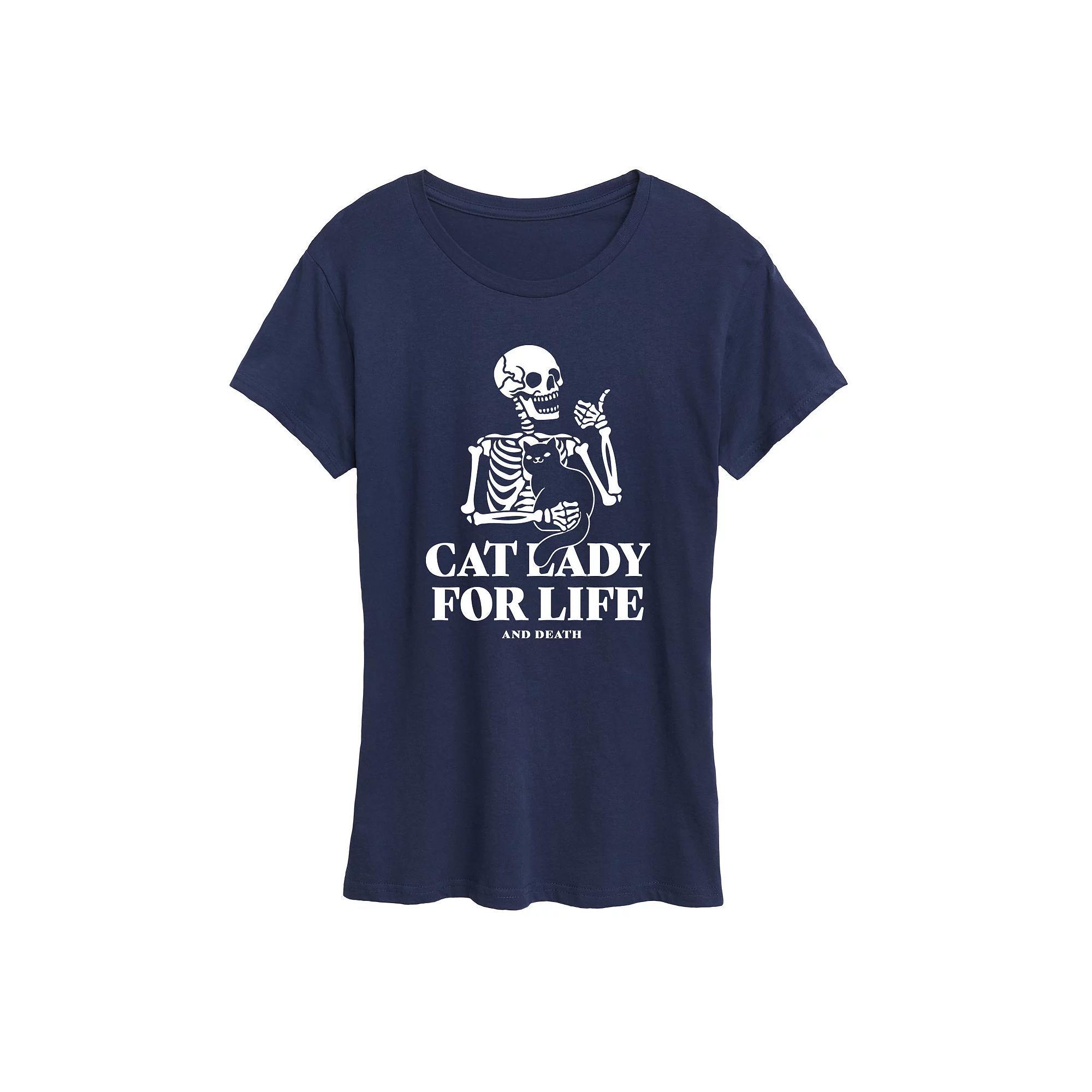 Women's Cat Lady For Like Skeleton Graphic Tee, Size: Large, Blue Product Image