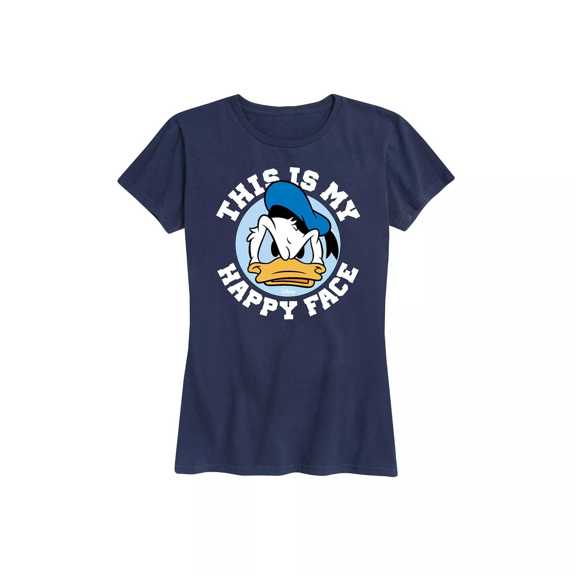 Disney's Donald Duck Women's This Is My Happy Face Graphic Tee, Size: Large, Blue Product Image