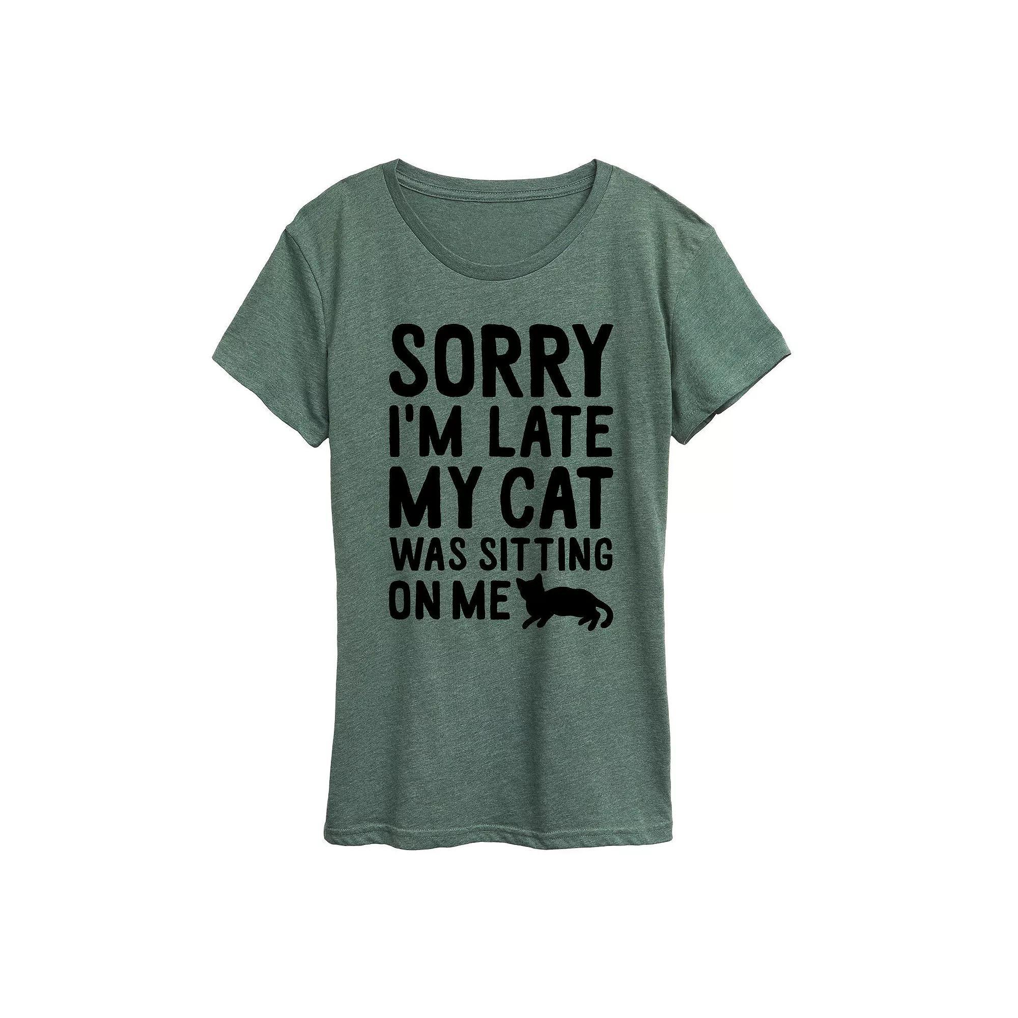 Womens Sorry Im Late Cat Sitting On Me Graphic Tee, Girls Grey Gray Product Image