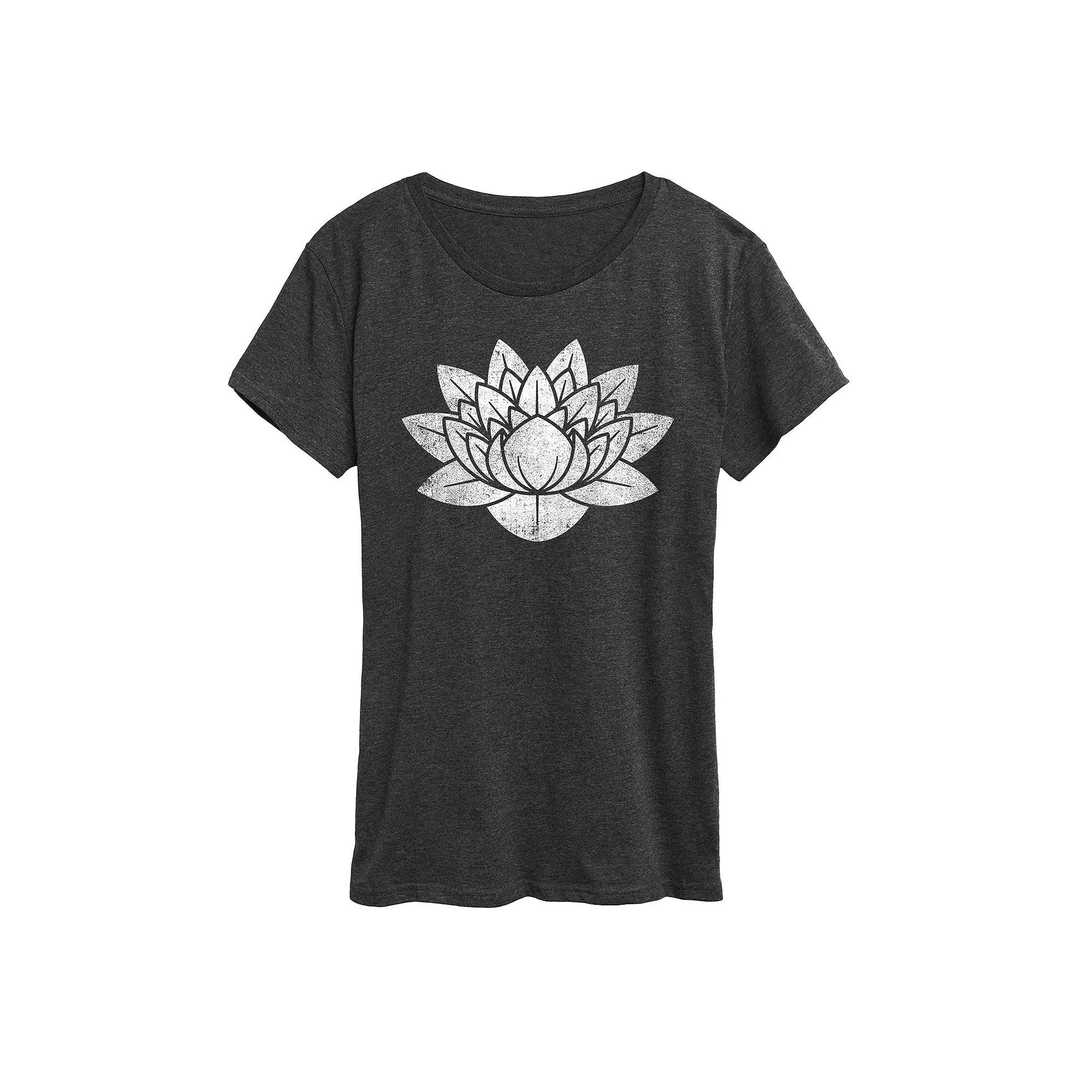 Womens Lotus Flower Distressed Graphic Tee Heather Grey Product Image
