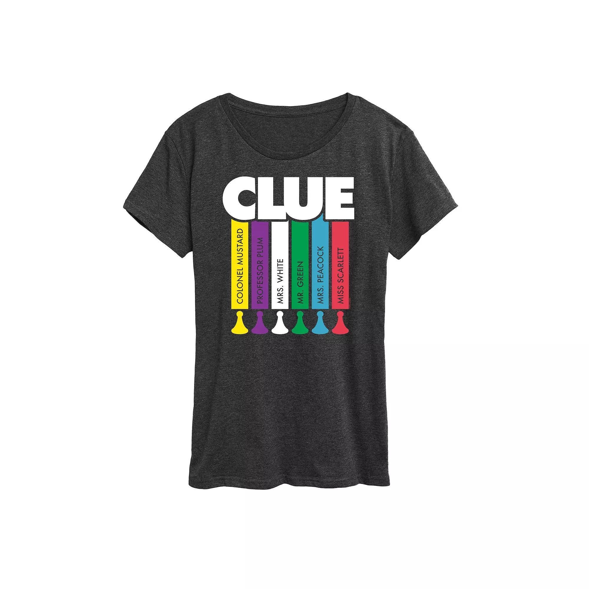 Women's Clue Logo Characters Graphic Tee, Size: XL, Heather Grey Product Image