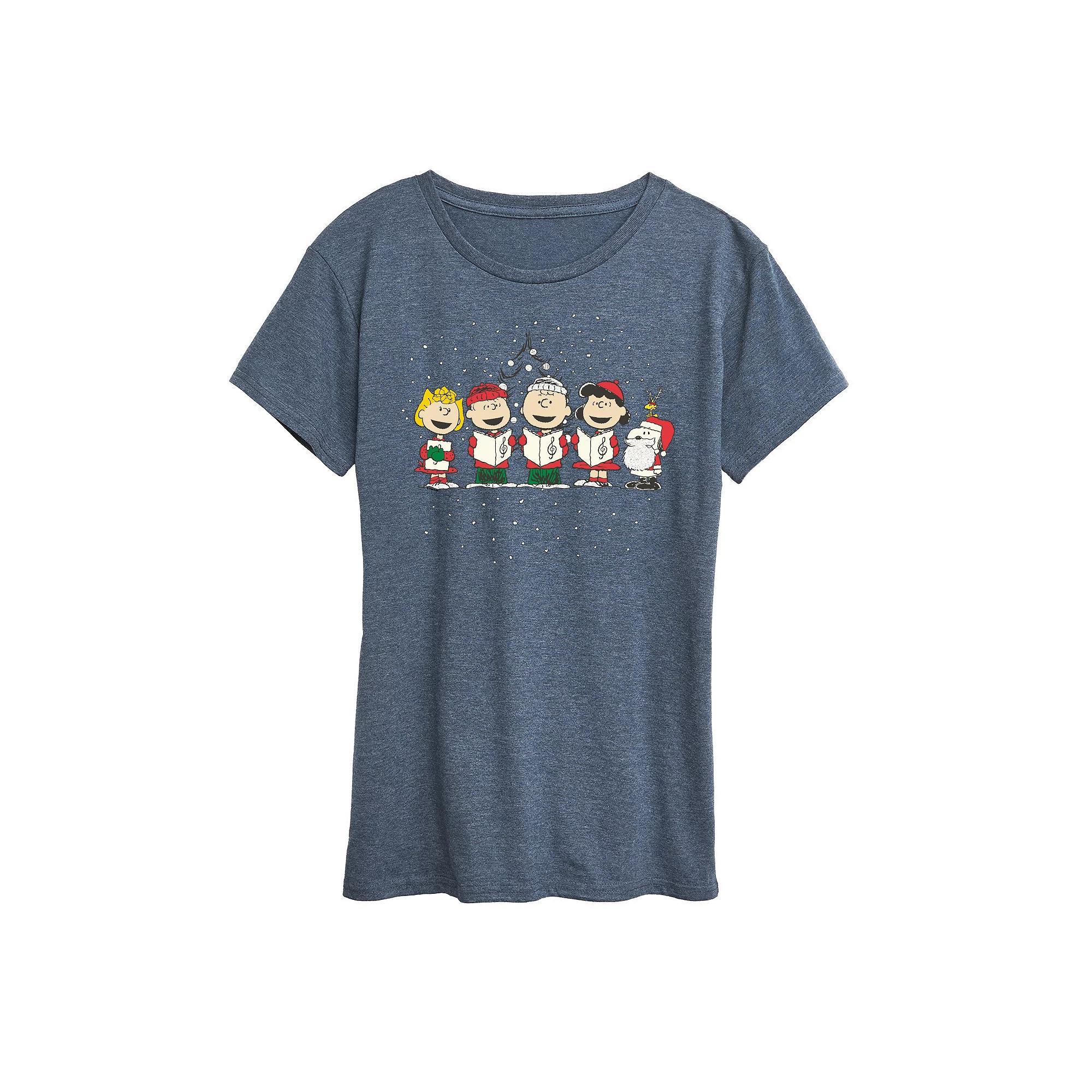 Women's Peanuts Christmas Singing Graphic Tee, Size: XXL, Grey Blue Product Image