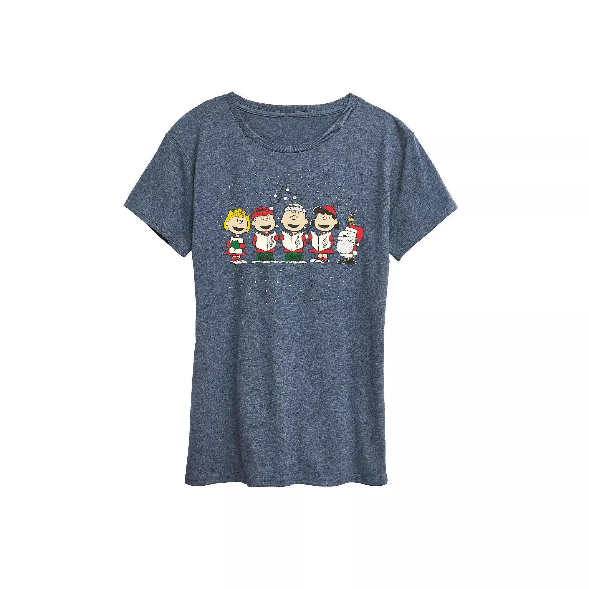 Women's Peanuts Christmas Singing Graphic Tee, Size: XXL, Grey Blue Product Image