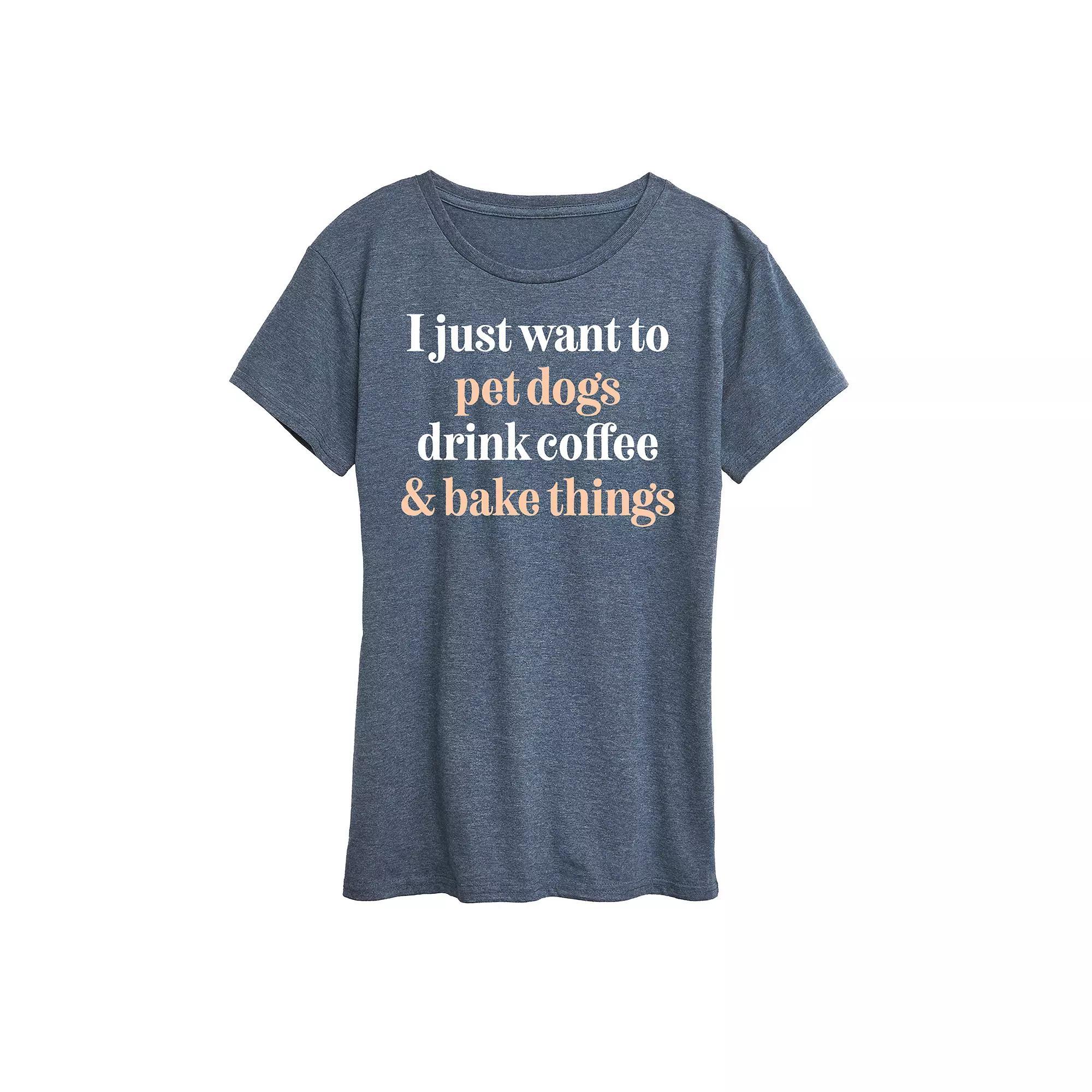 Womens Pet Dogs Drink Coffee Bake Graphic Tee Grey Green Product Image