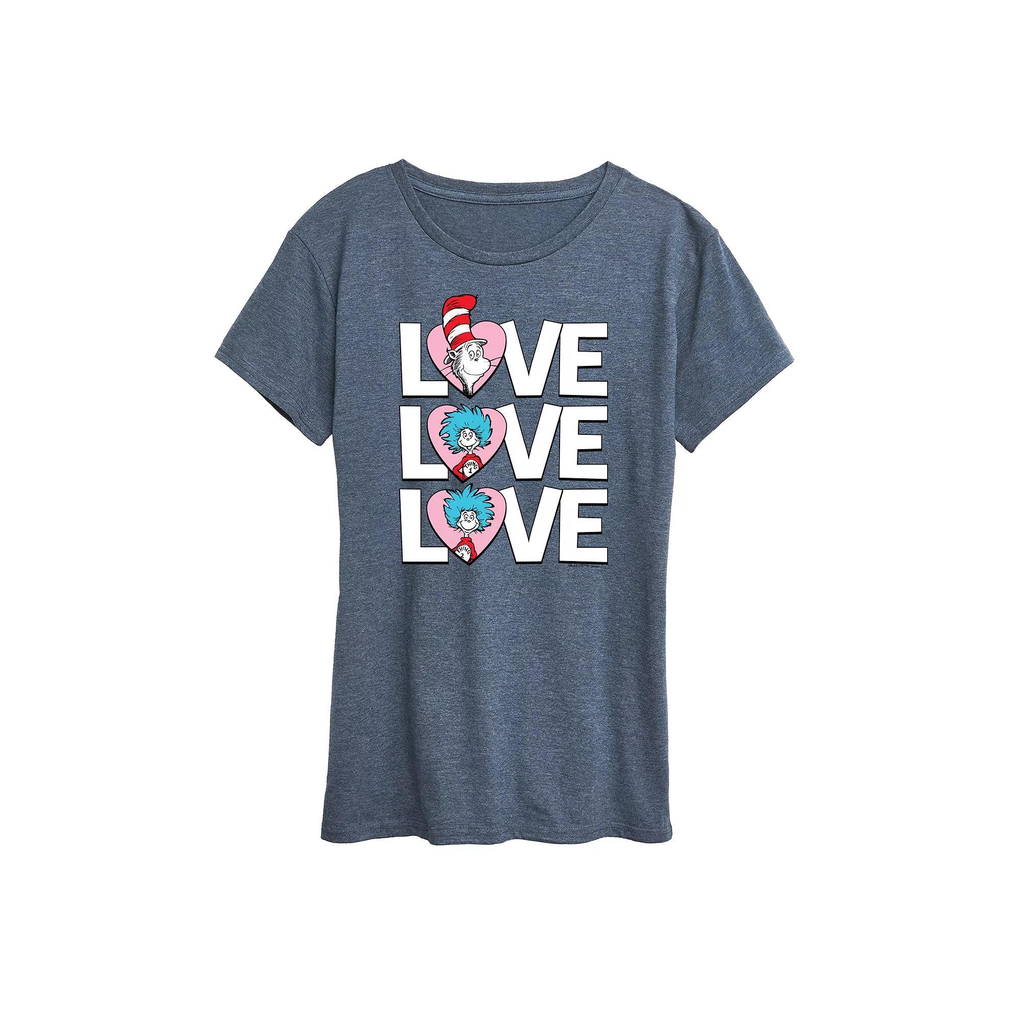 Womens Dr. Seuss Love Stacked Graphic Tee Grey Dark Red Product Image