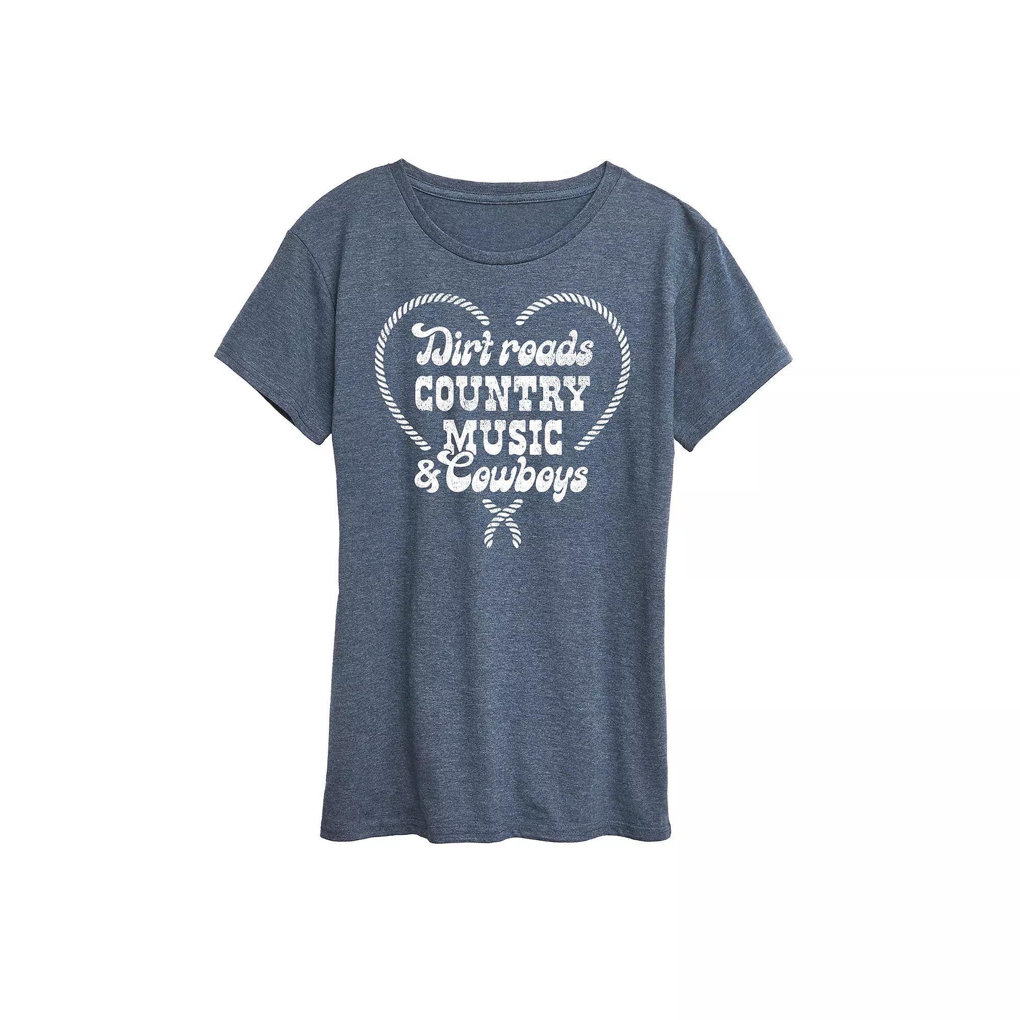 Womens Dirt Roads Country Music Cowboys Graphic Tee Grey Blue Product Image