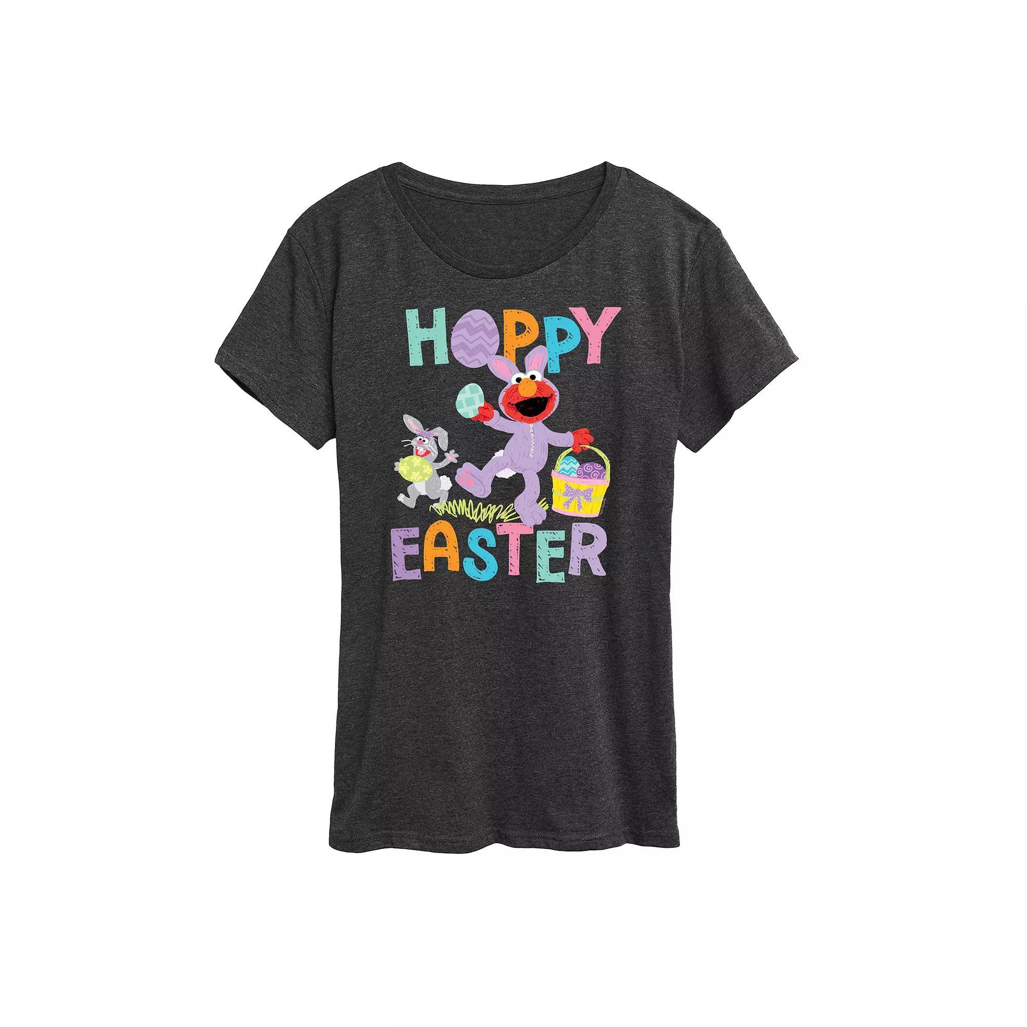 Women's Sesame Street Elmo Hoppy Easter Graphic Tee, Size: Large, Grey Blue Product Image