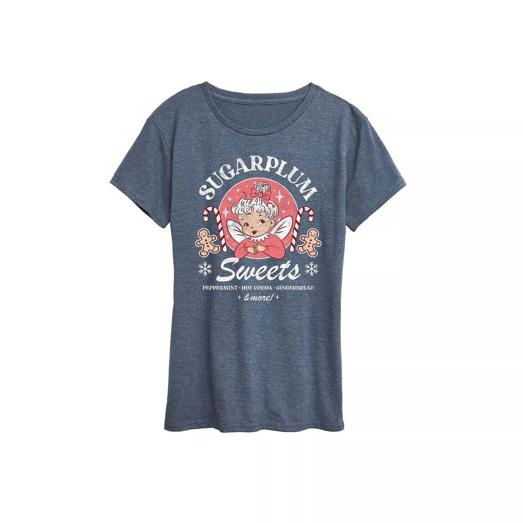 Womens Sugarplum Sweets Graphic Tee, Girls Grey Blue Product Image