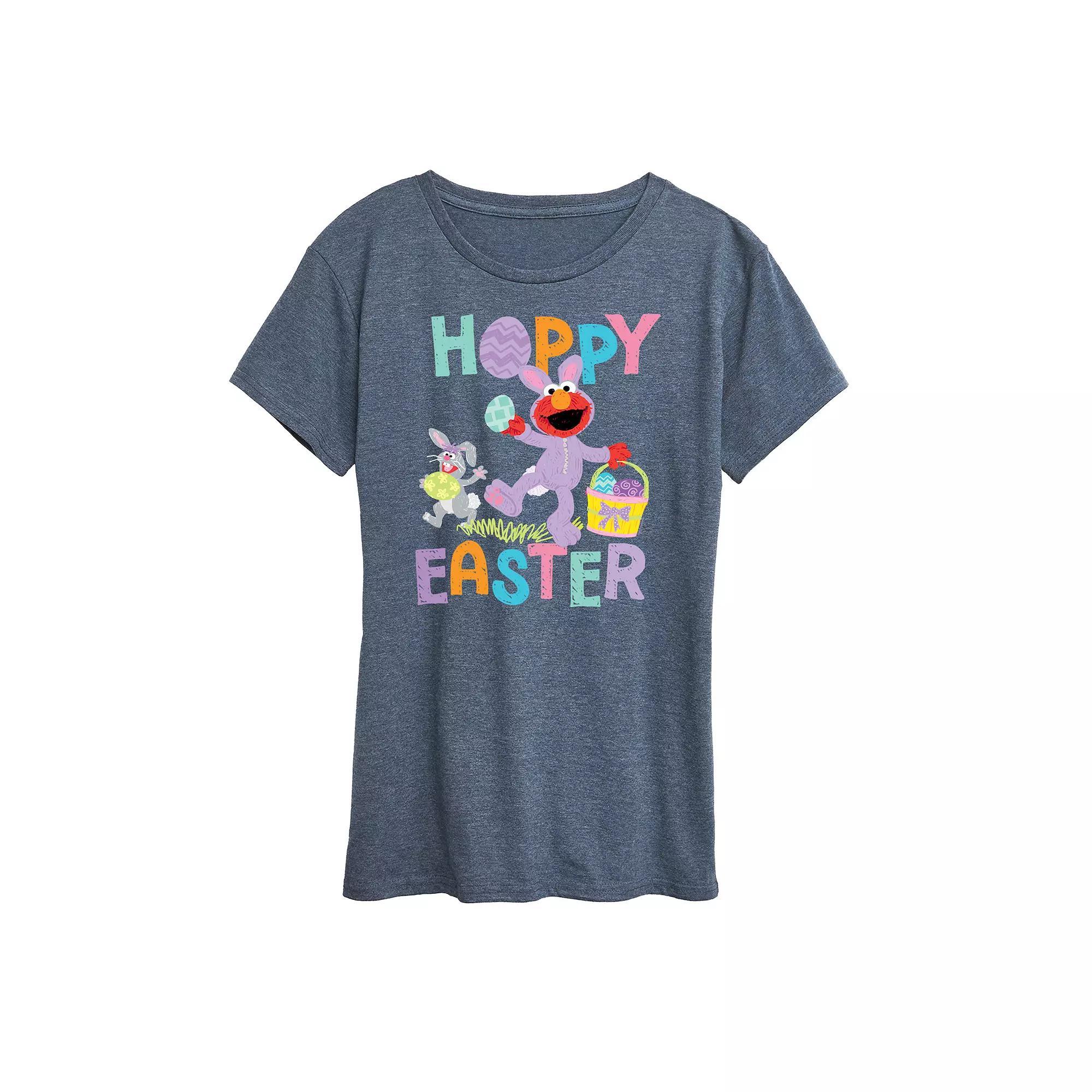 Women's Sesame Street Elmo Hoppy Easter Graphic Tee, Size: Large, Grey Blue Product Image
