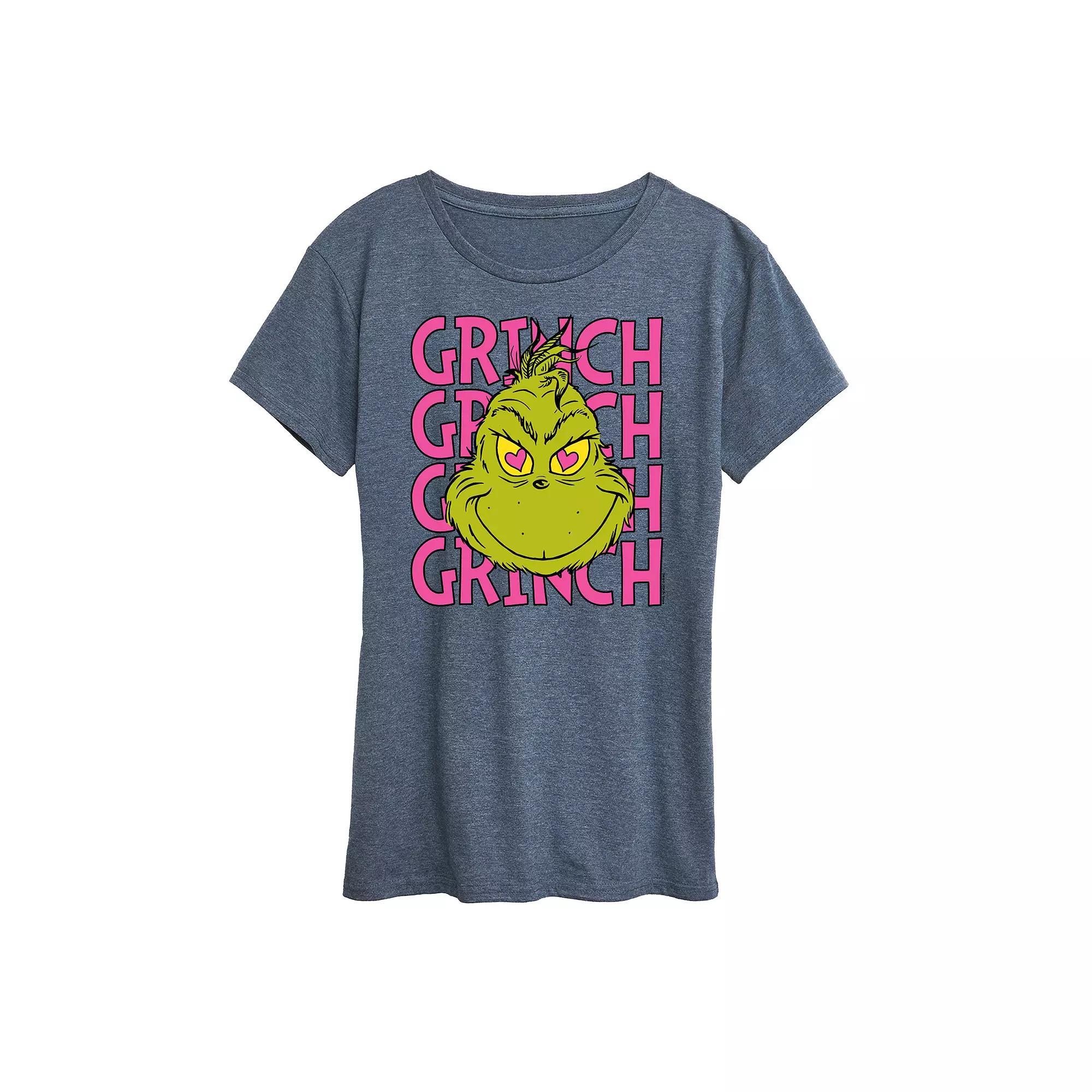 Womens Grinch Stacked Graphic Tee Grey Blue Product Image