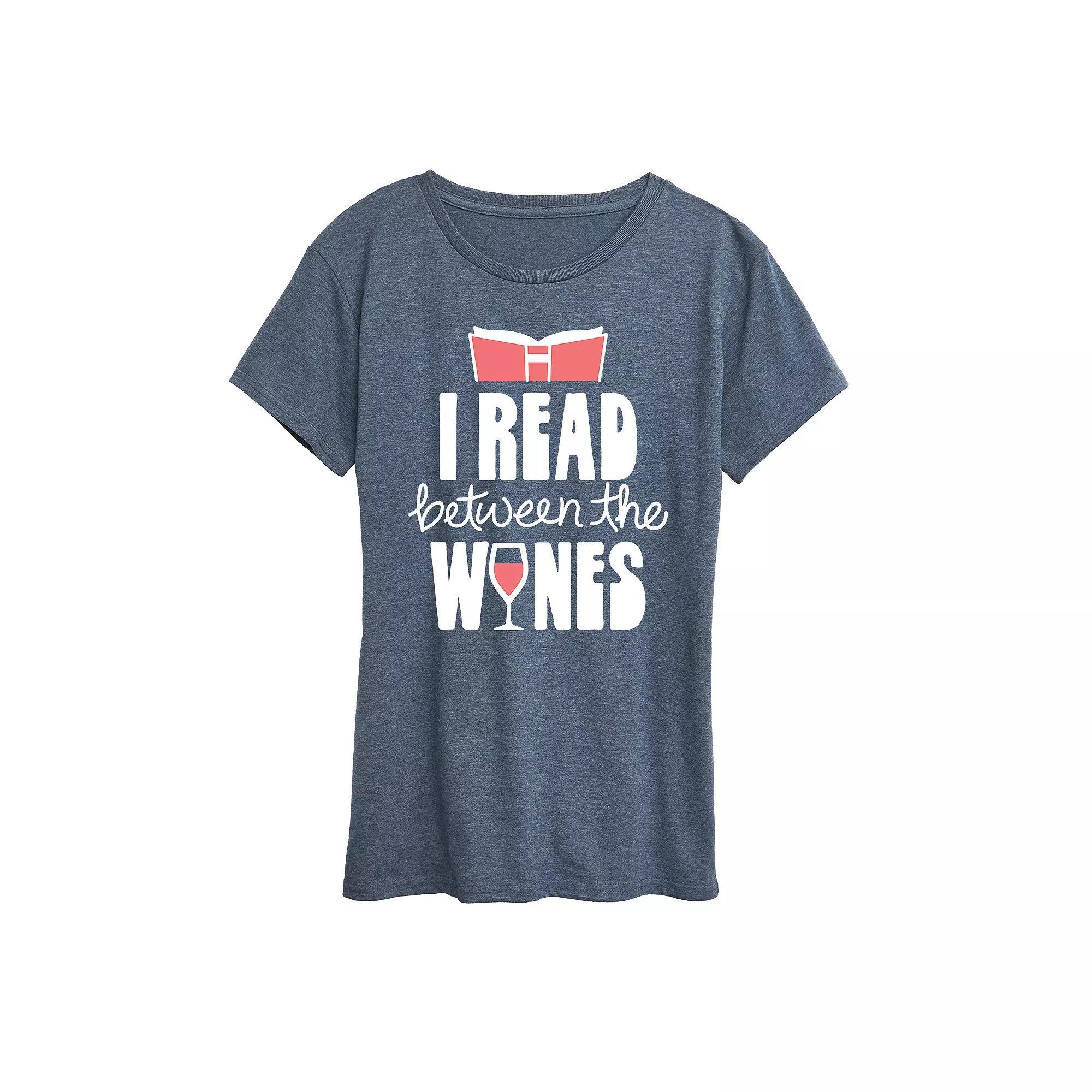 Womens I Read Between The Wines Graphic Tee, Girls Grey Blue Product Image
