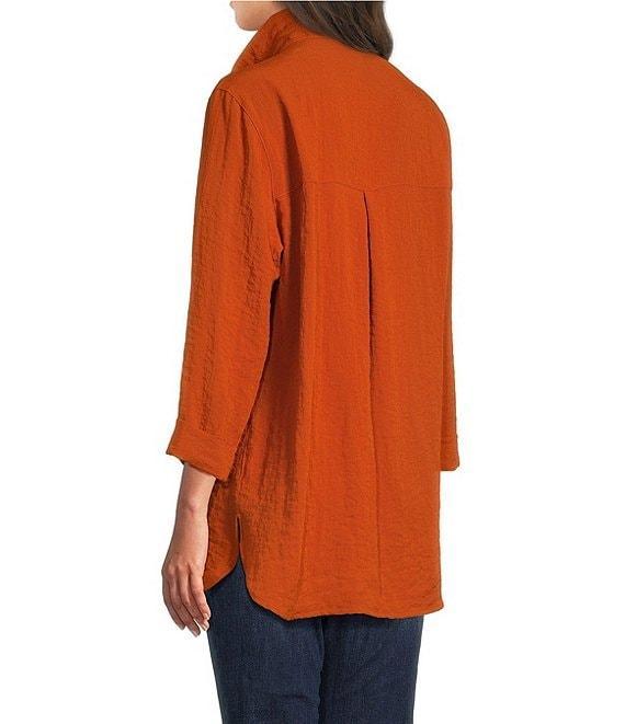 John Mark Solid Woven 3/4 Sleeve Wire Collared Button Front Patch Pocket Camp Shirt Product Image