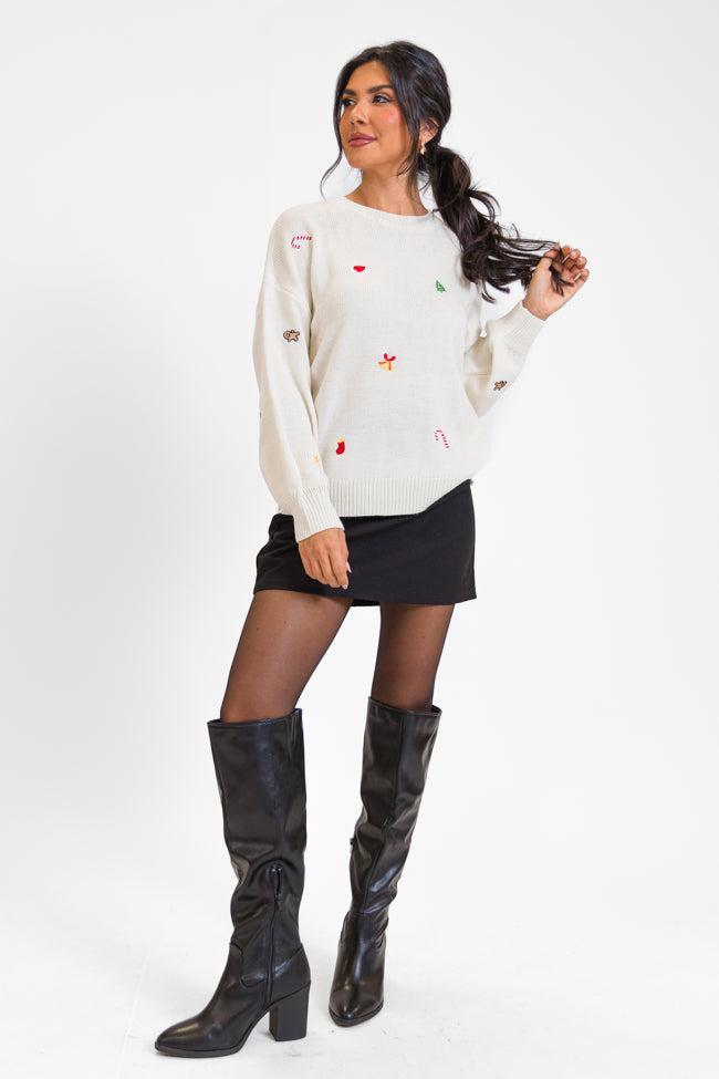 Magic Of The Holidays Cream Embroidered Sweater FINAL SALE Product Image