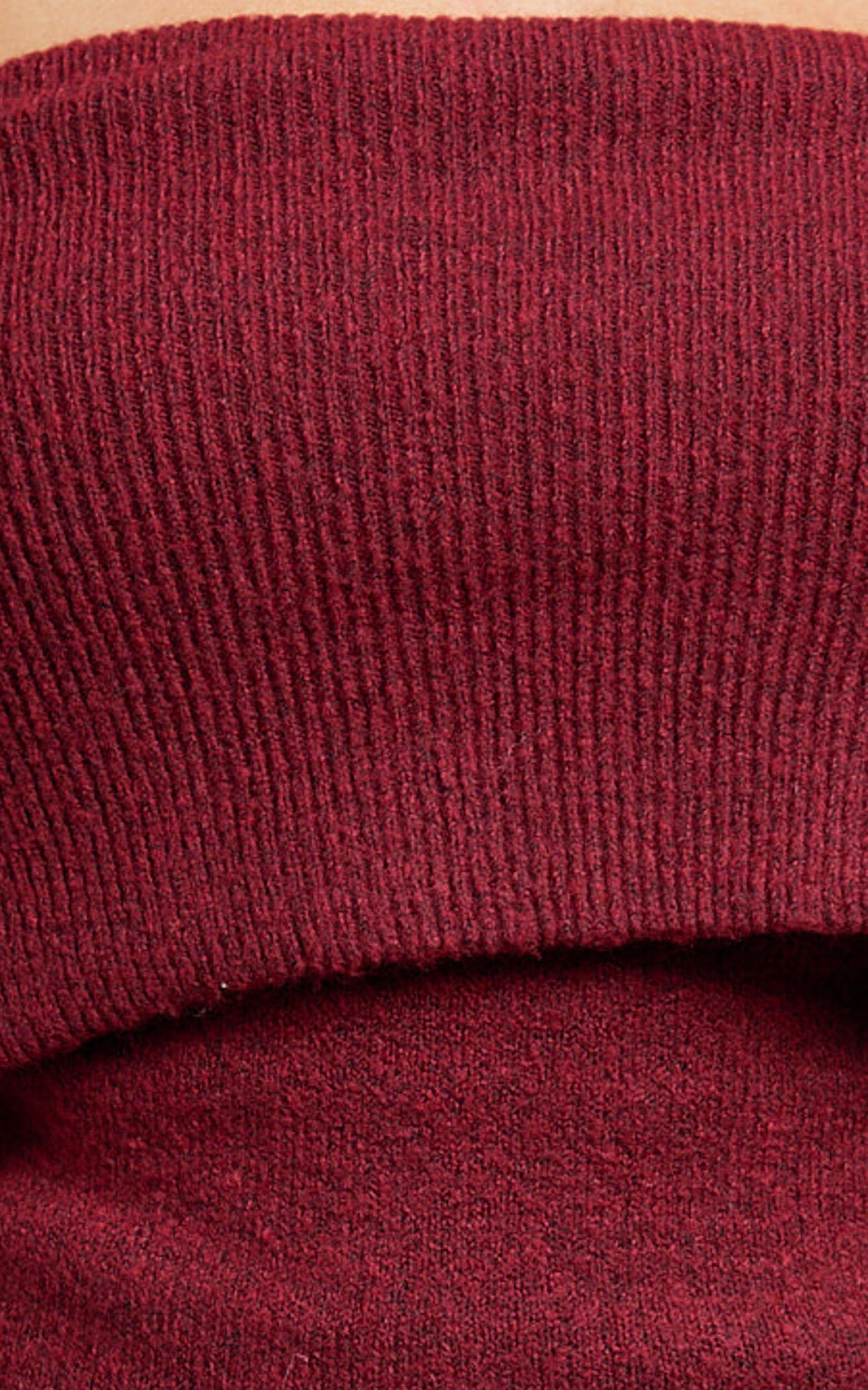 Darcie Top - Off Shoulder Long Sleeve Knitted Top in Wine Product Image