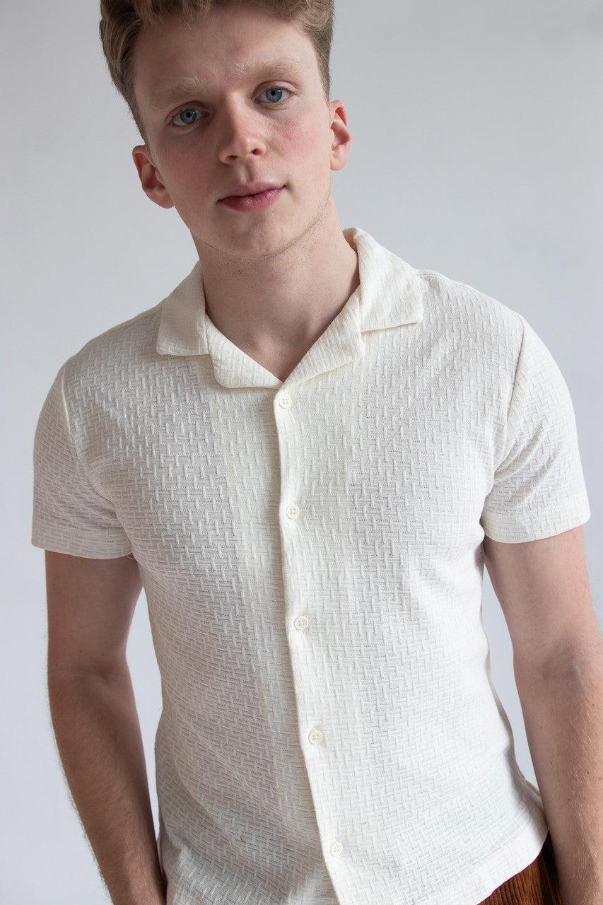 Textured Basket Weave Knit Button Up Shirt Product Image