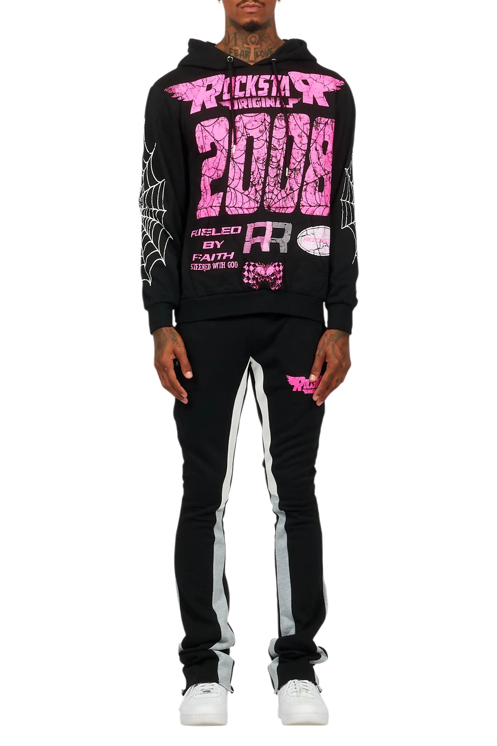 For Pinks Black Hoodie/Stack Flare Track Pant Set Male Product Image