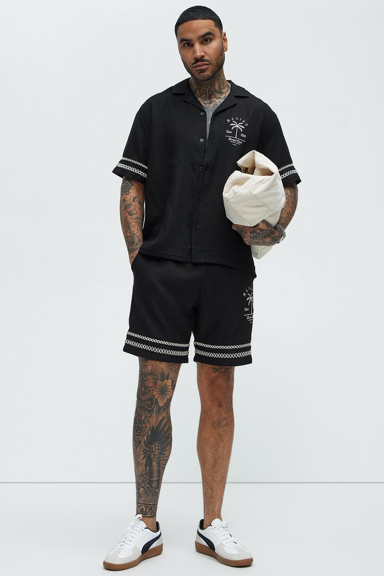 Zephyr Short Sleeve Graphic Button Down - Black Product Image