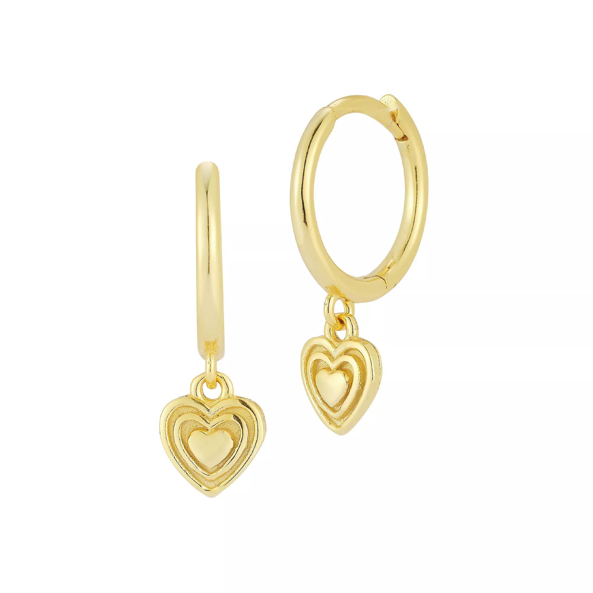 Sunkissed Sterling Heart Charm Huggie Hoop Earrings, Women's, Gold Tone Product Image