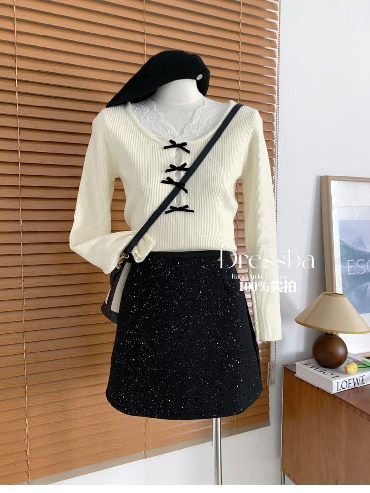 High Waist Glitter Mini A-Line Skirt Product Image