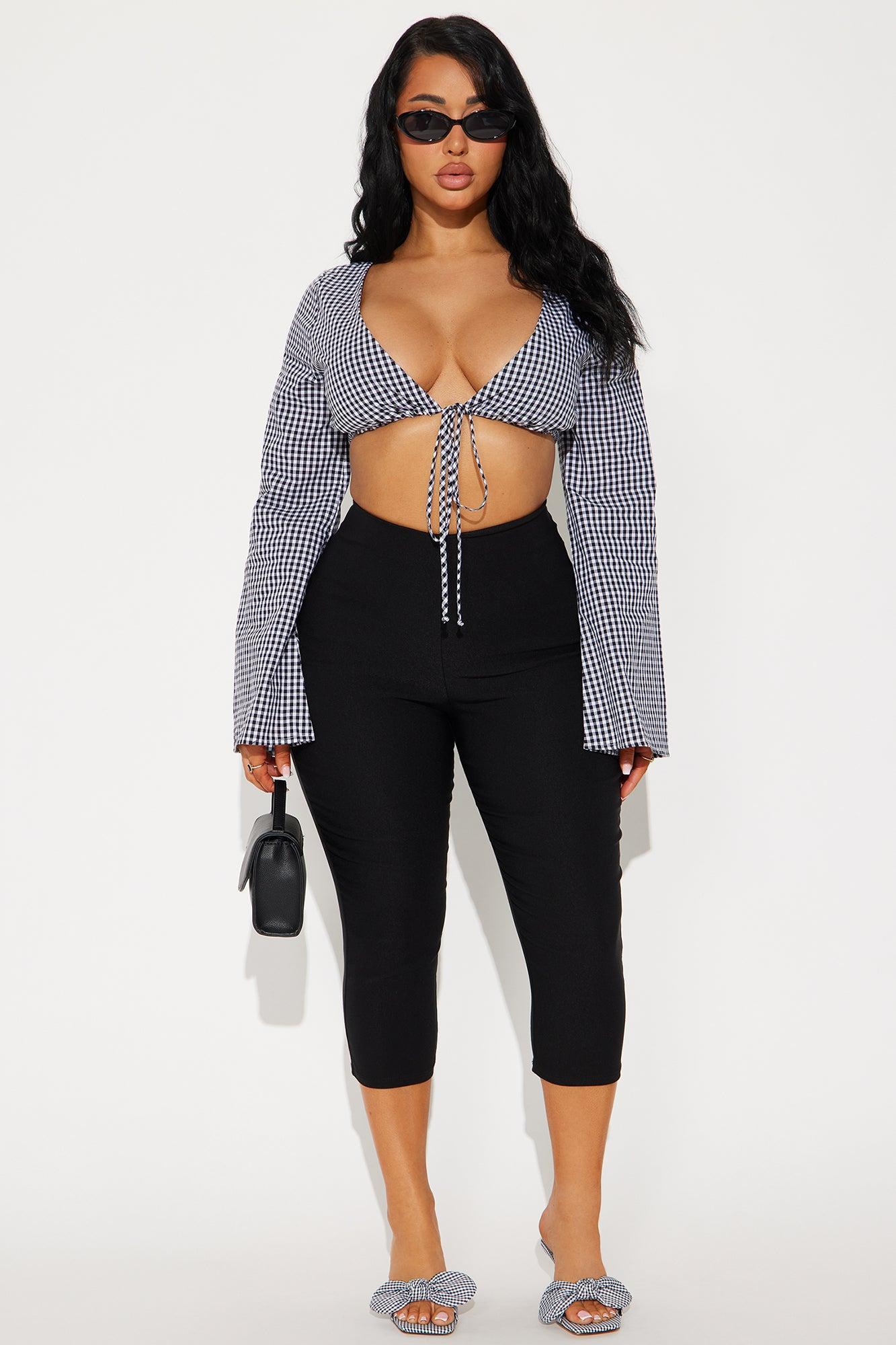 Khari Gingham Tie Front Top - Black/White Product Image