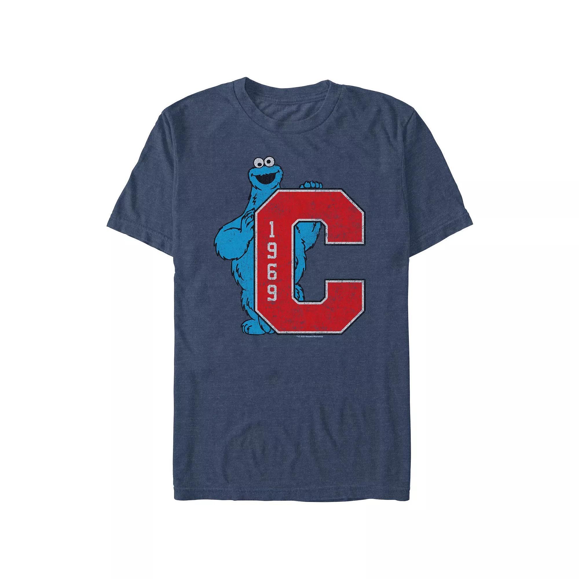 Big & Tall PBS Kids Sesame Street Cookie Monster Varsity C 1969 Graphic Tee, Men's, Size: 3XB, Navy Grey Product Image