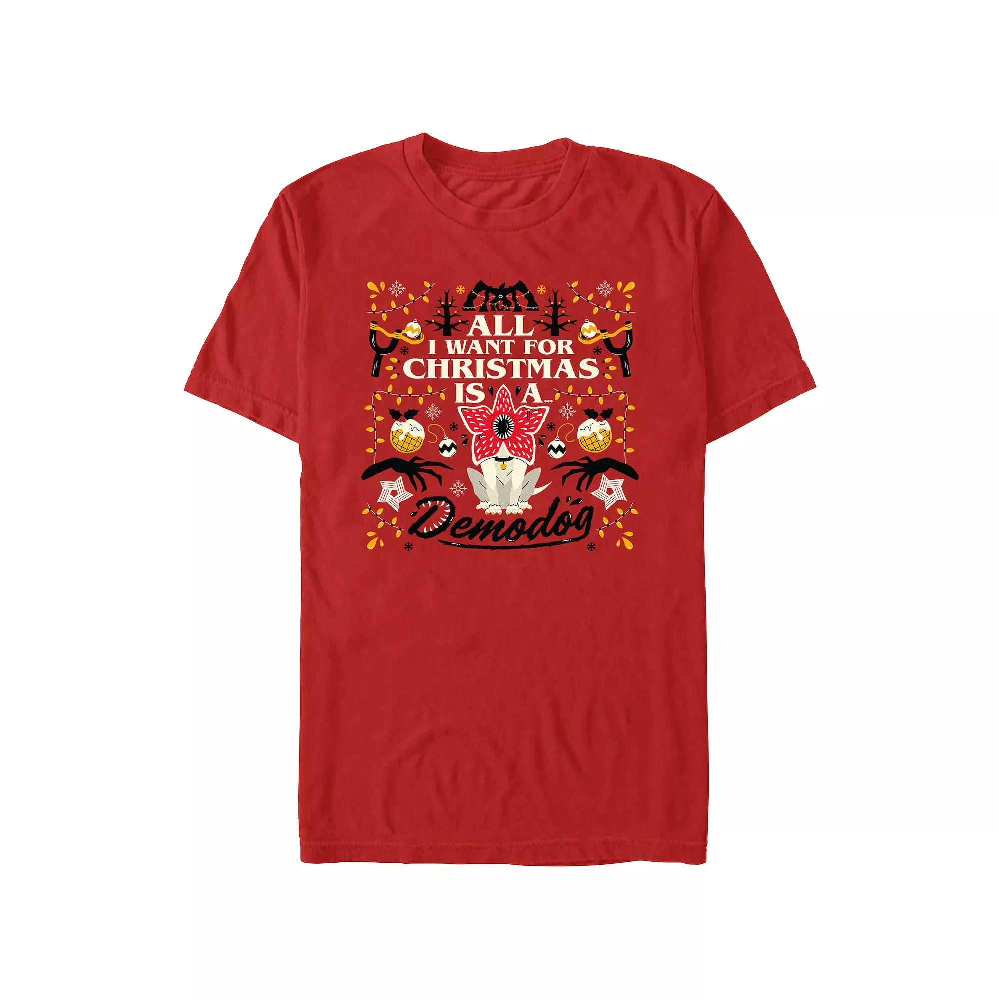 Men's Stranger Things All I Want For Christmas Is A Demodog Graphic Tee, Size: XXL, Red Product Image