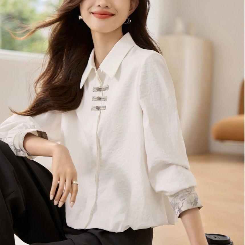Long-Sleeve Plain Crop Shirt Product Image