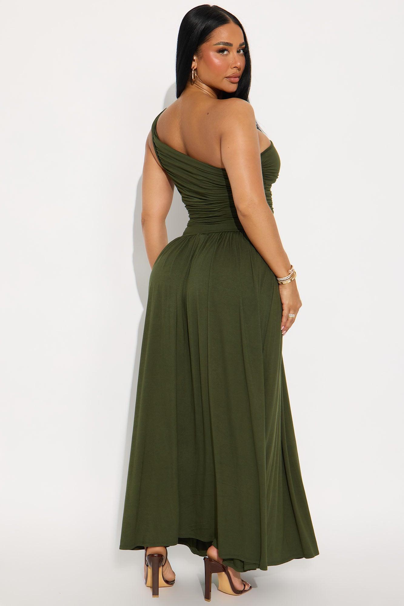 Serene Dreams One Shoulder Maxi Dress - Olive Product Image