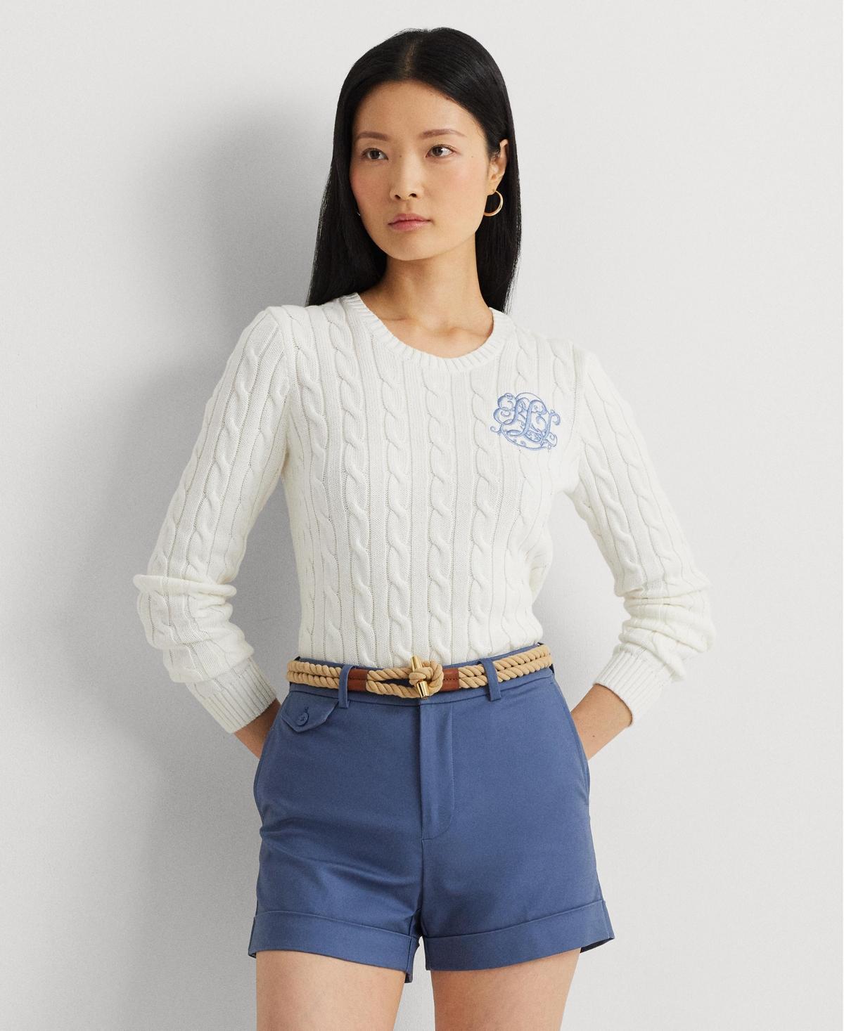 Lauren Ralph Lauren Cable-Knit Cotton Sweater Opal) Women's Sweater Product Image