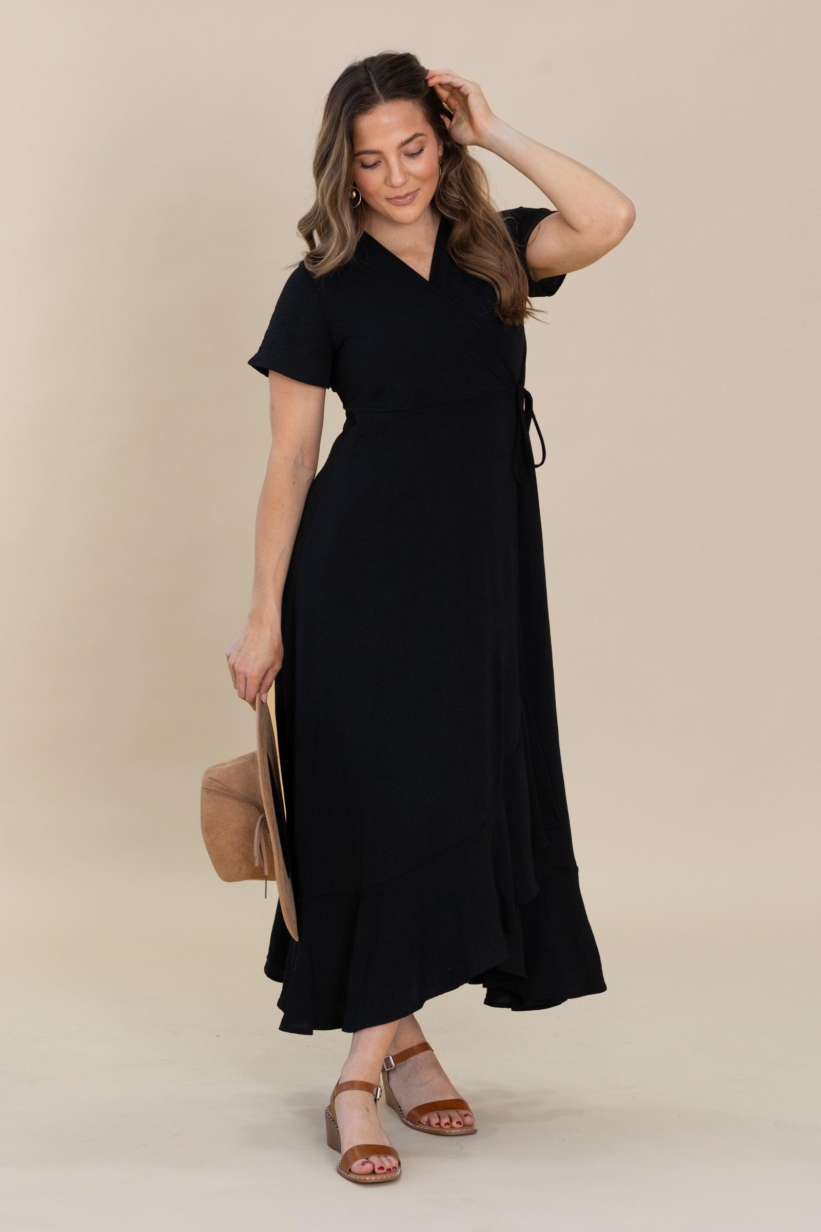 Solid Surplice Maxi Dresses With Short Sleeves Product Image