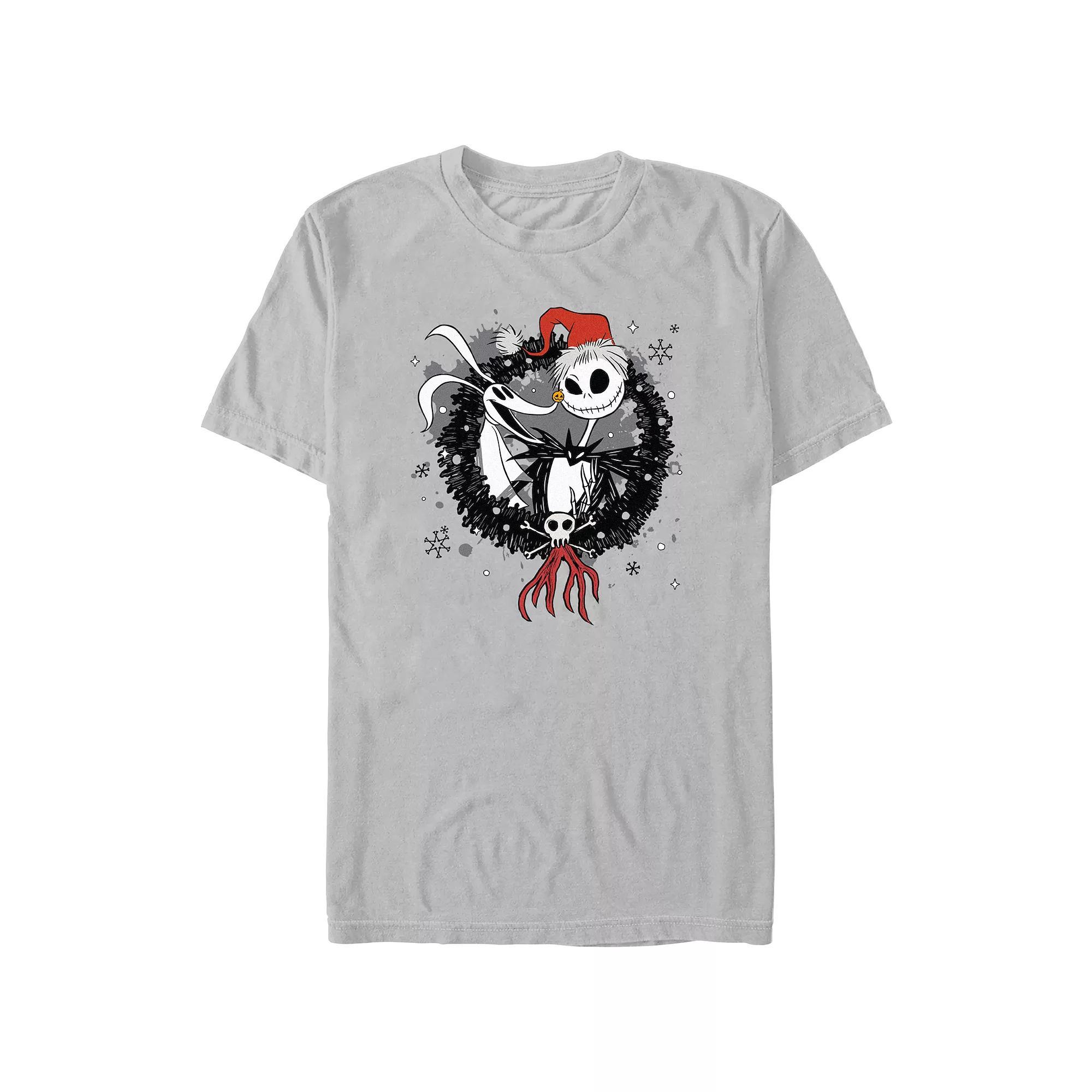Disney's The Nightmare Before Christmas Jack And Zero Wreath Men's Graphic Tee, Size: XL, Silver Product Image