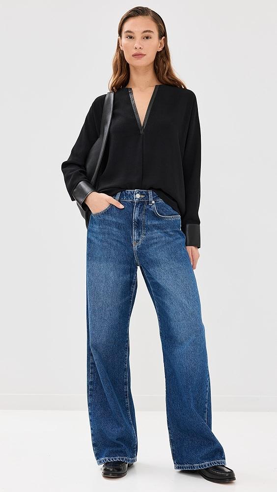 Vince Leather Trim Dolman Sleeve Blouse | Shopbop Product Image