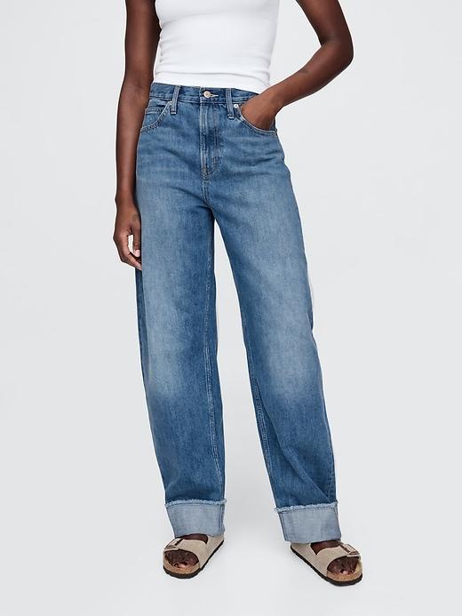 High Rise Cuffed Barrel Jeans Product Image